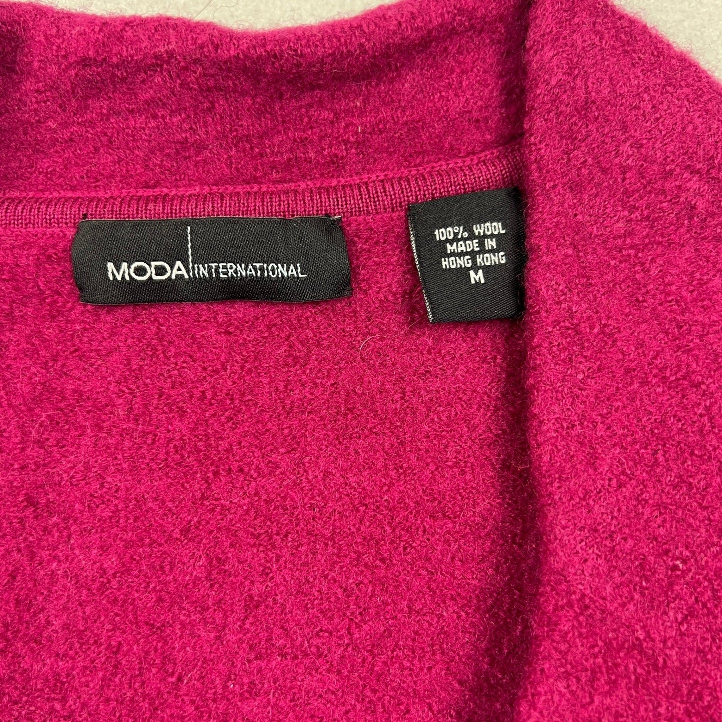 VTG 90s Moda International Wool Cardigan Coat M Pink Longline Boiled Sweater
