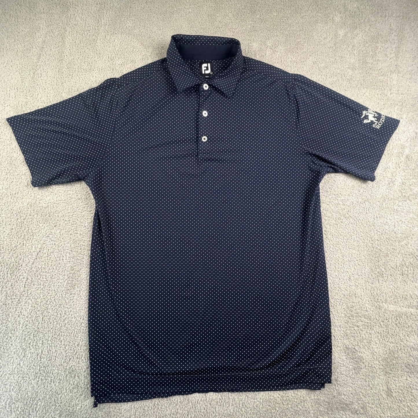 FootJoy Mens Navy Polka Dot Golf Polo Shirt Large The Rodeo Logo