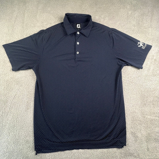 FootJoy Mens Navy Polka Dot Golf Polo Shirt Large The Rodeo Logo