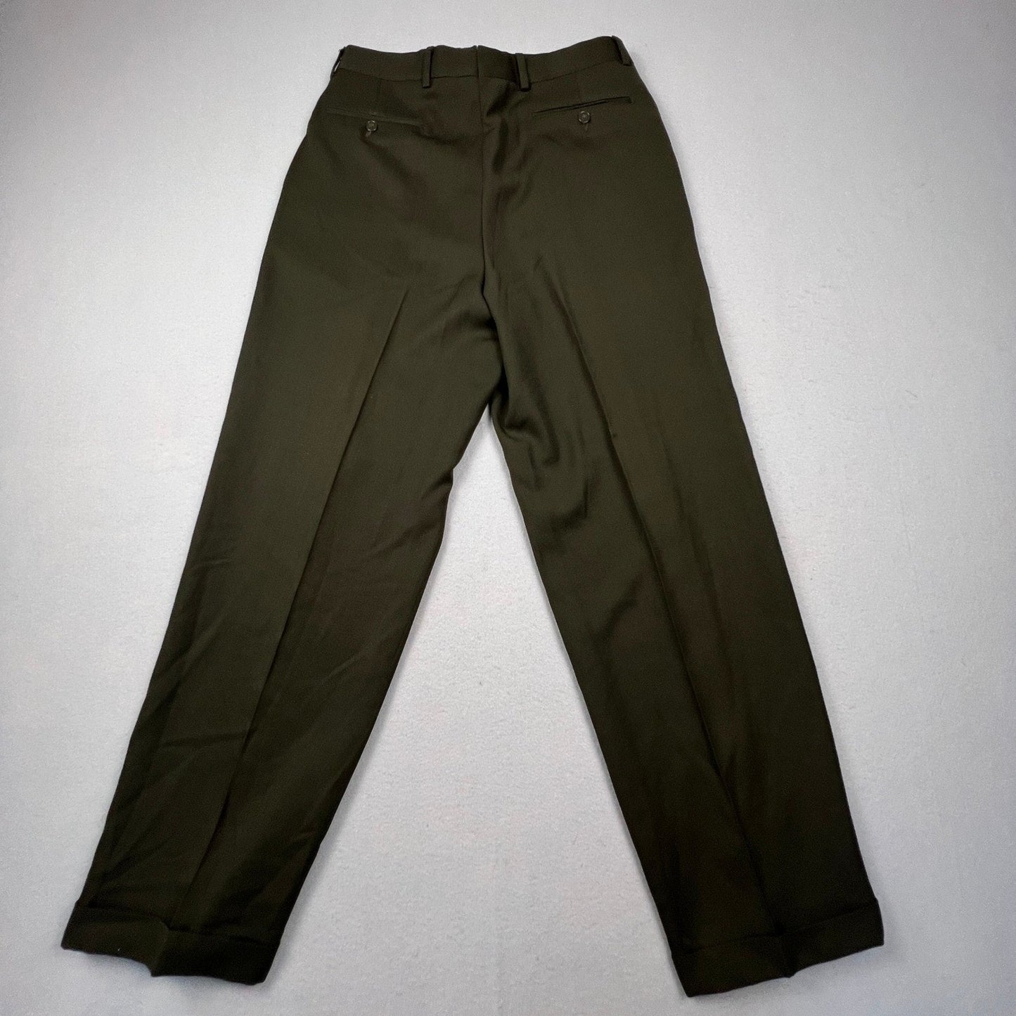Monsieur by Givenchy Dress Pants Mens 33 Olive Green Pleated Cuffed Vintage Luxe
