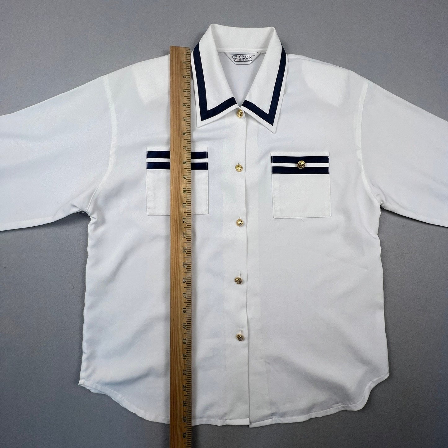 VTG Nautical Gold Button Blouse Crack Tokyo Fashion Button Up Shirt Womens L