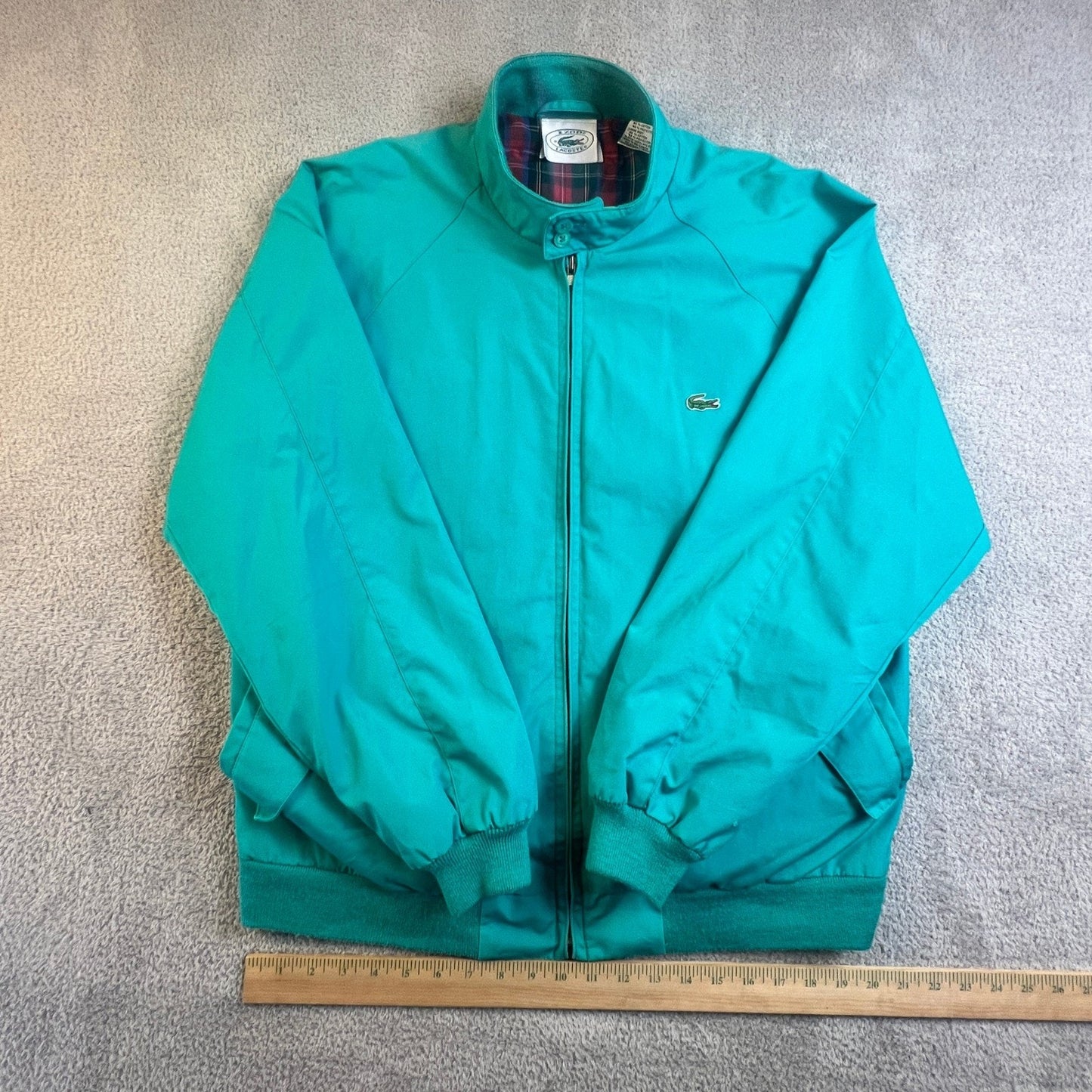 Vintage Izod Lacoste Harrington Jacket Mens Large Teal Green Plaid Lined