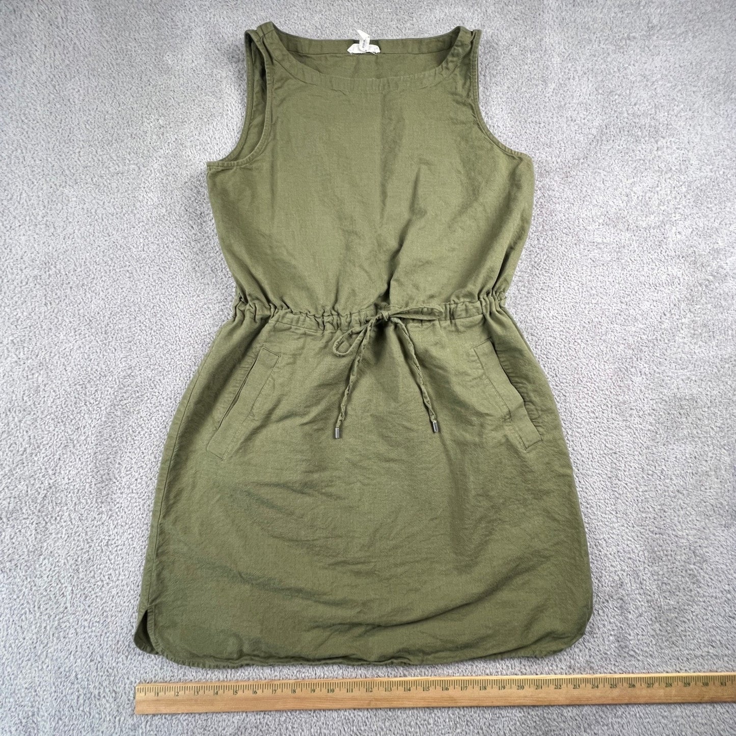 Eileen Fisher Organic Cotton Dress Small Olive Green Minimalist Classic Summer