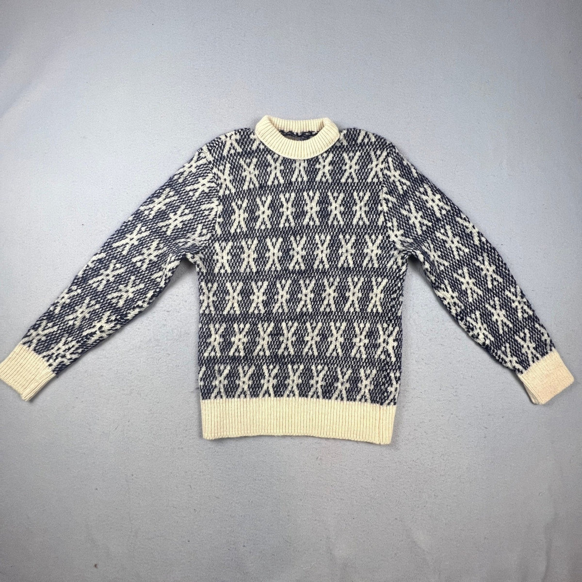 Pendleton Wool Sweater Mens XL Blue Cream Geometric Knit Vintage Mock Neck USA