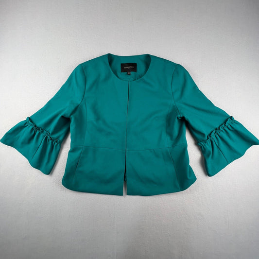Banana Republic Bell Sleeve Jacket Womens 12P Teal Ruffle Cropped Professional