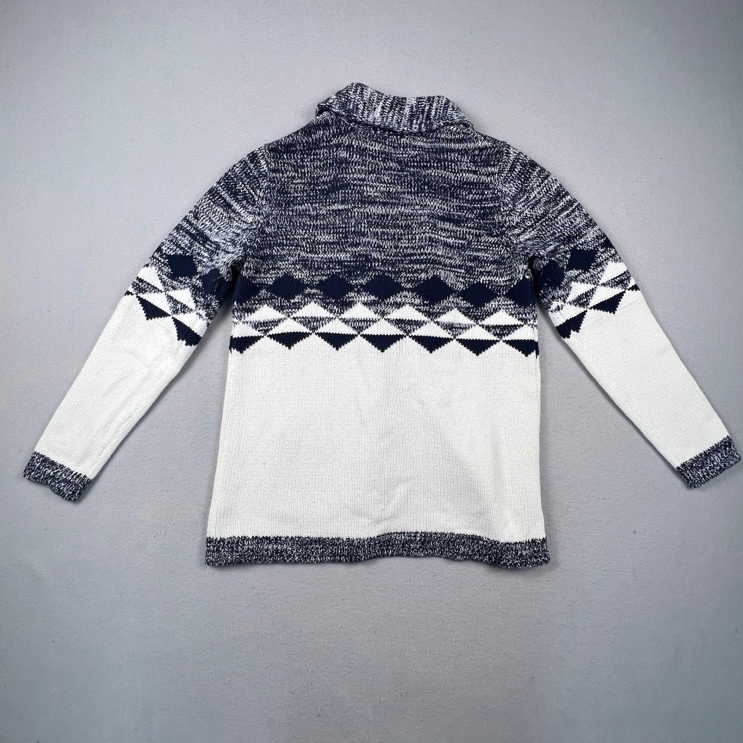 Gap Cardigan Sweater Womens Large Blue White Geometric Fair Isle Shawl Knit Cozy