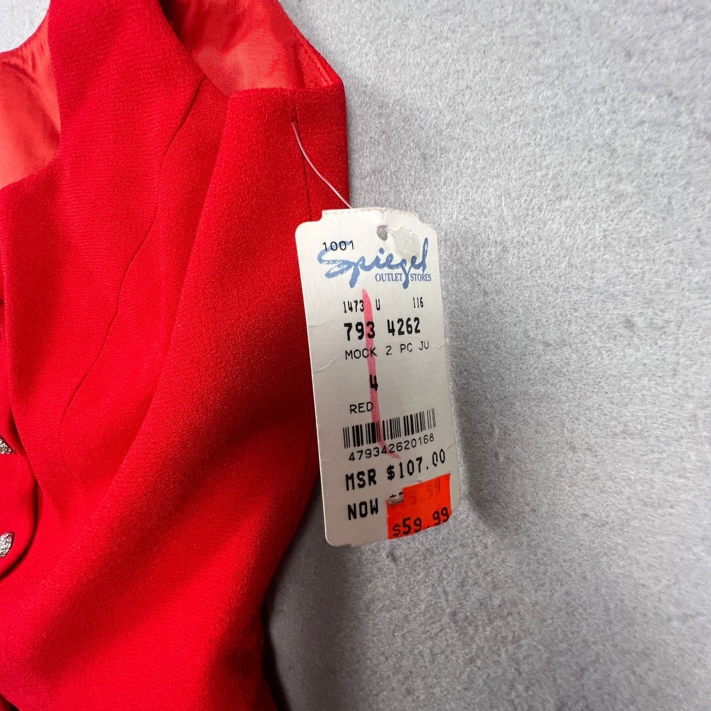 NWT VTG 90s Kenar Jumpsuit Set Women 4 Red 2 Piece Vest Pants Rhinestone