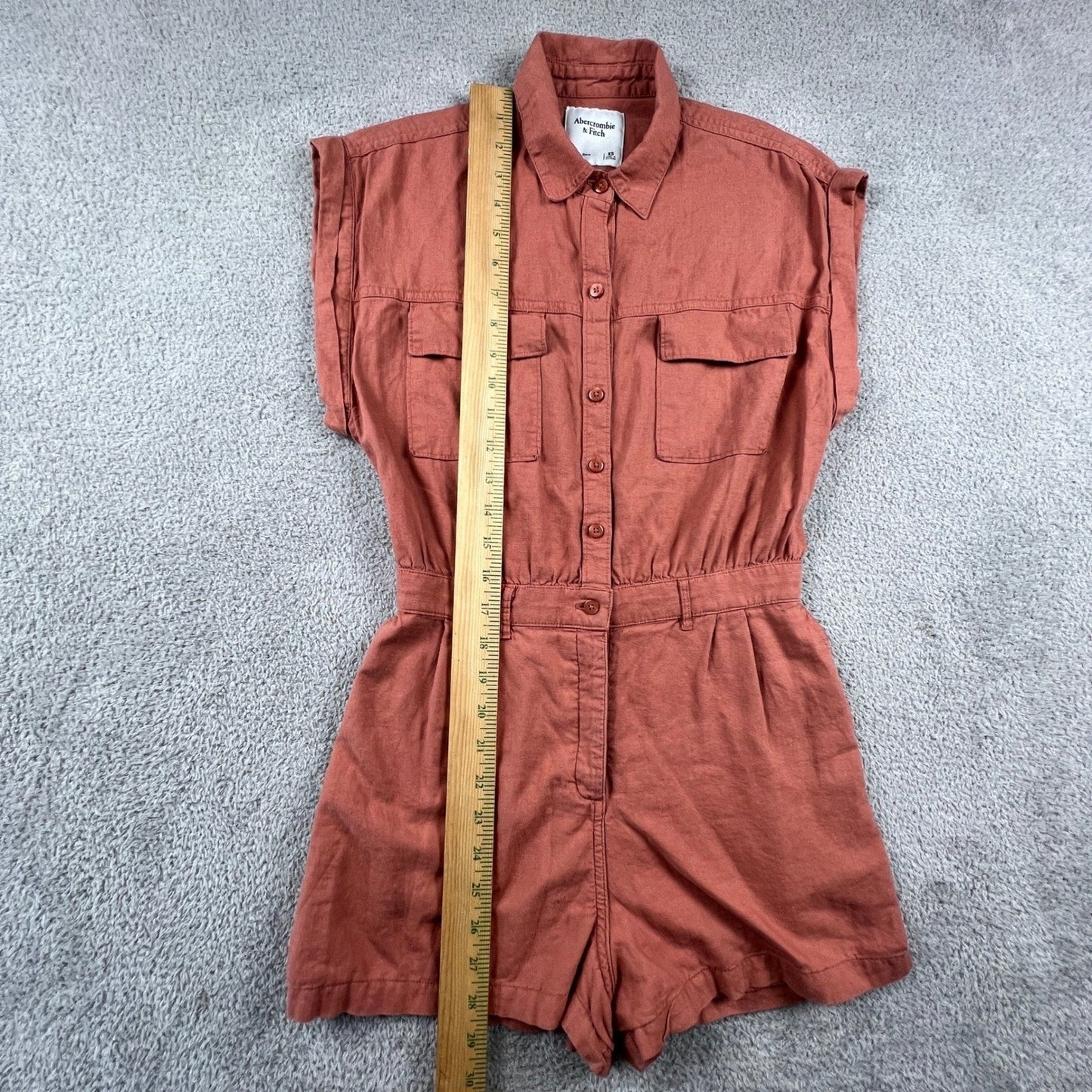 Abercrombie & Fitch Womens Romper XS Linen Blend Utility Terracotta Jumpsuit