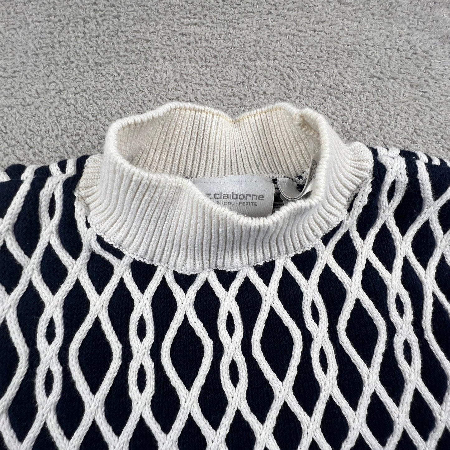 Liz Claiborne Sweater Vest Womens PM Knit Mock Neck Preppy Old Money Coastal