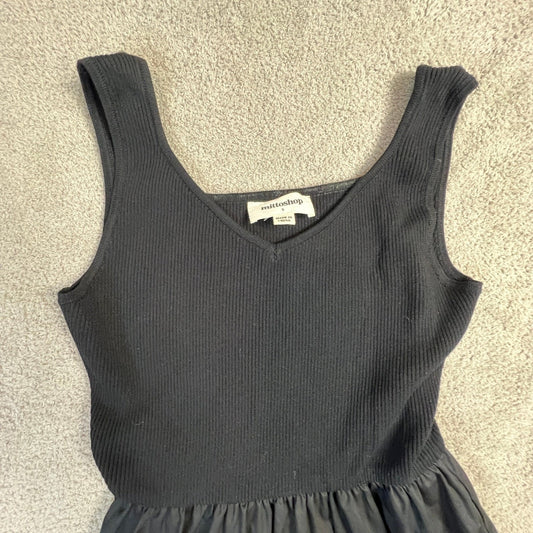 Black Ribbed Knit Maxi Dress Small Dark Academia Minimalist Heritage Classic