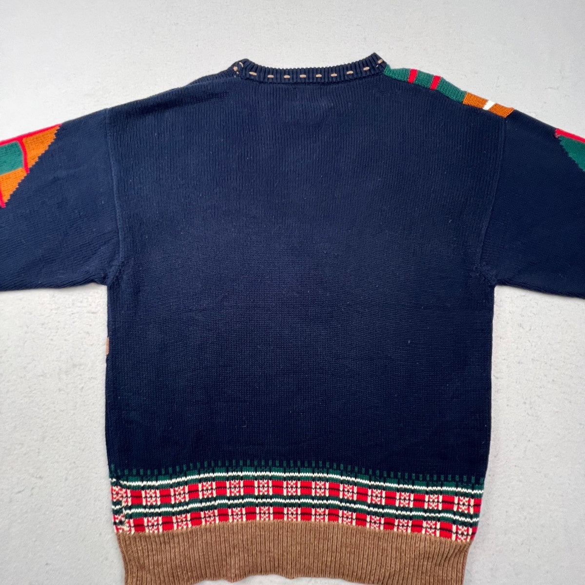 Cotton Traders Golf Sweater Mens Large Navy Blue Argyle Plaid Intarsia Vintage