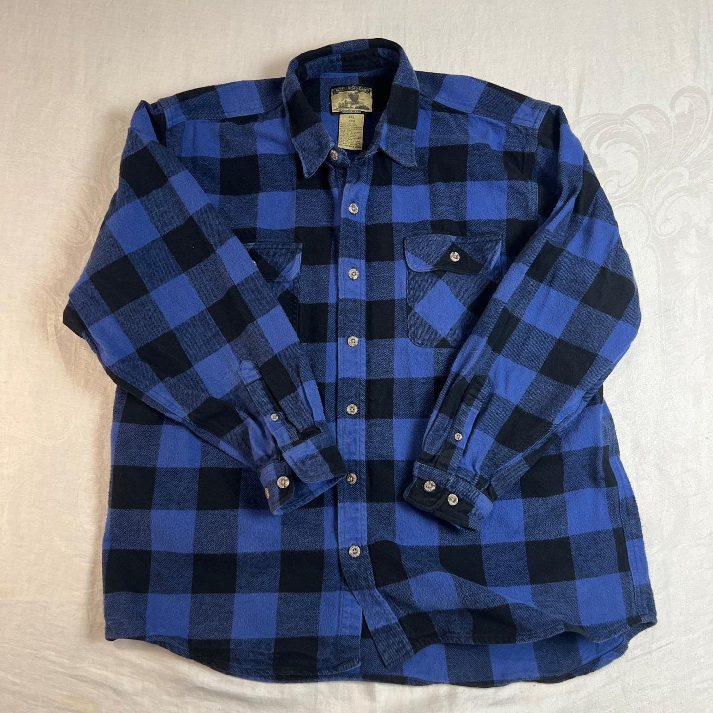 Field & Stream Shirt Men's XXL Flannel Plaid Long Sleeve Button Up Blue Black