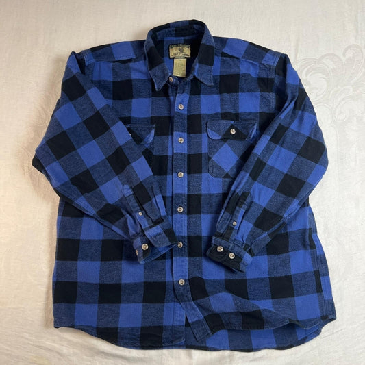 Field & Stream Shirt Men's XXL Flannel Plaid Long Sleeve Button Up Blue Black