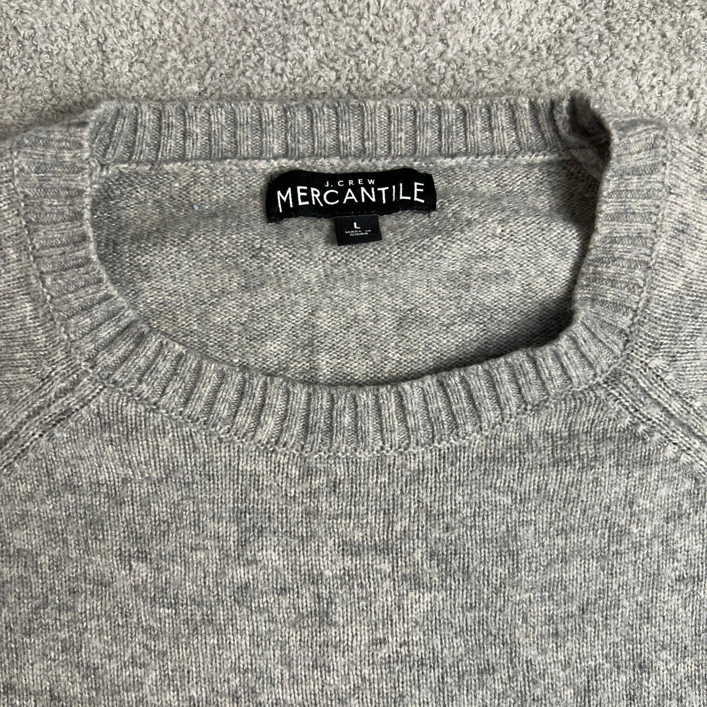 J.Crew Sweater Crewneck Mercantile Men's Size L Grey Raglan Sleeve Wool Blend