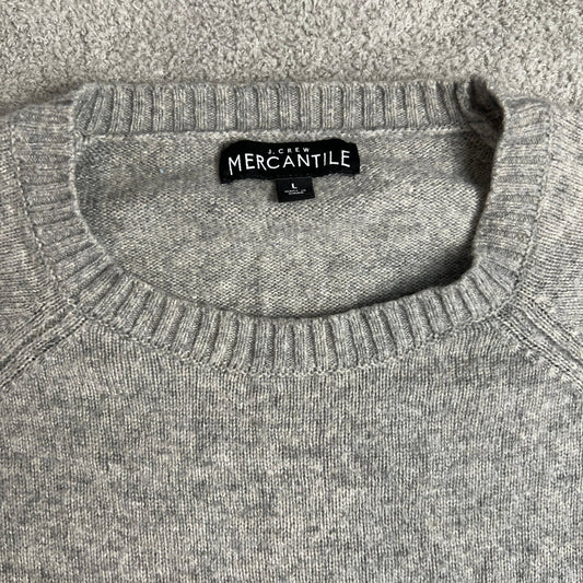 J.Crew Sweater Crewneck Mercantile Men's Size L Grey Raglan Sleeve Wool Blend