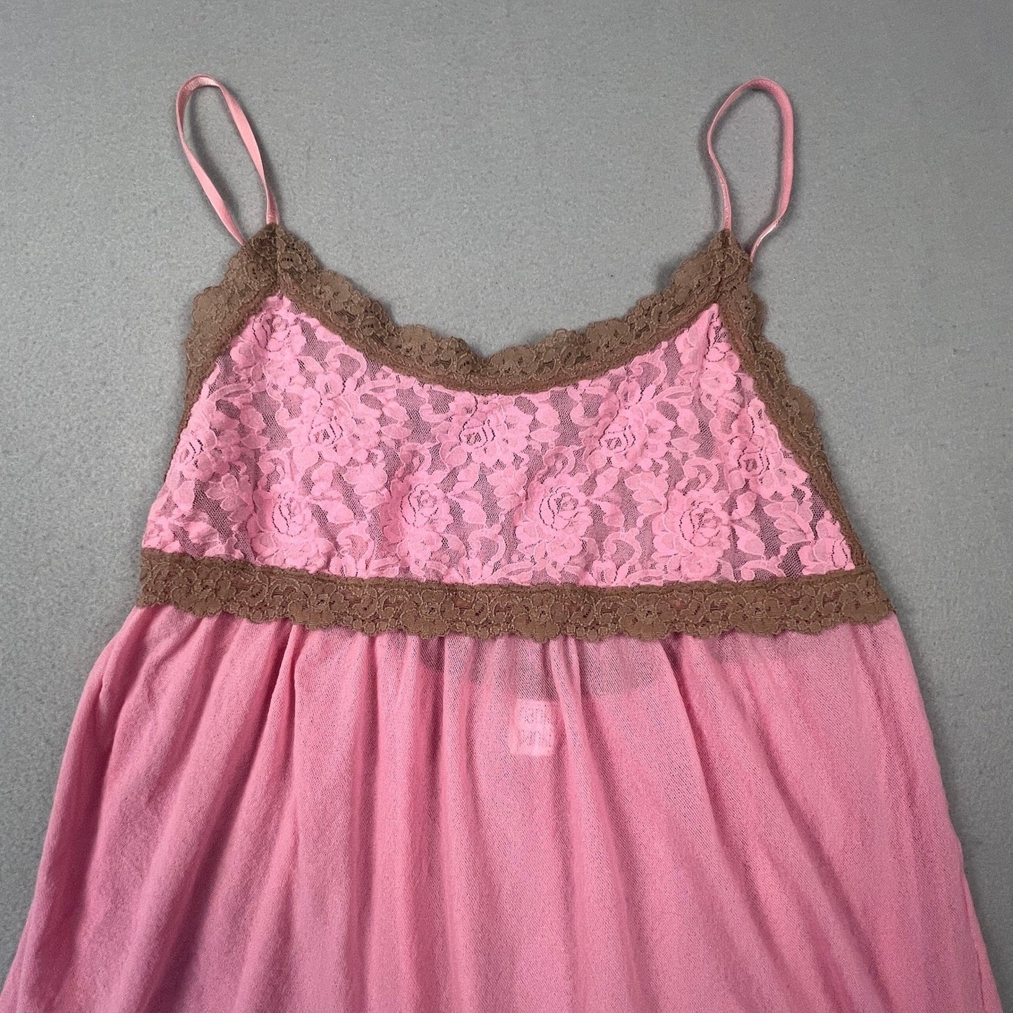 VTG Y2K Babydoll Camisole Women S Pink Brown Lace Mesh Chemise Nightgown