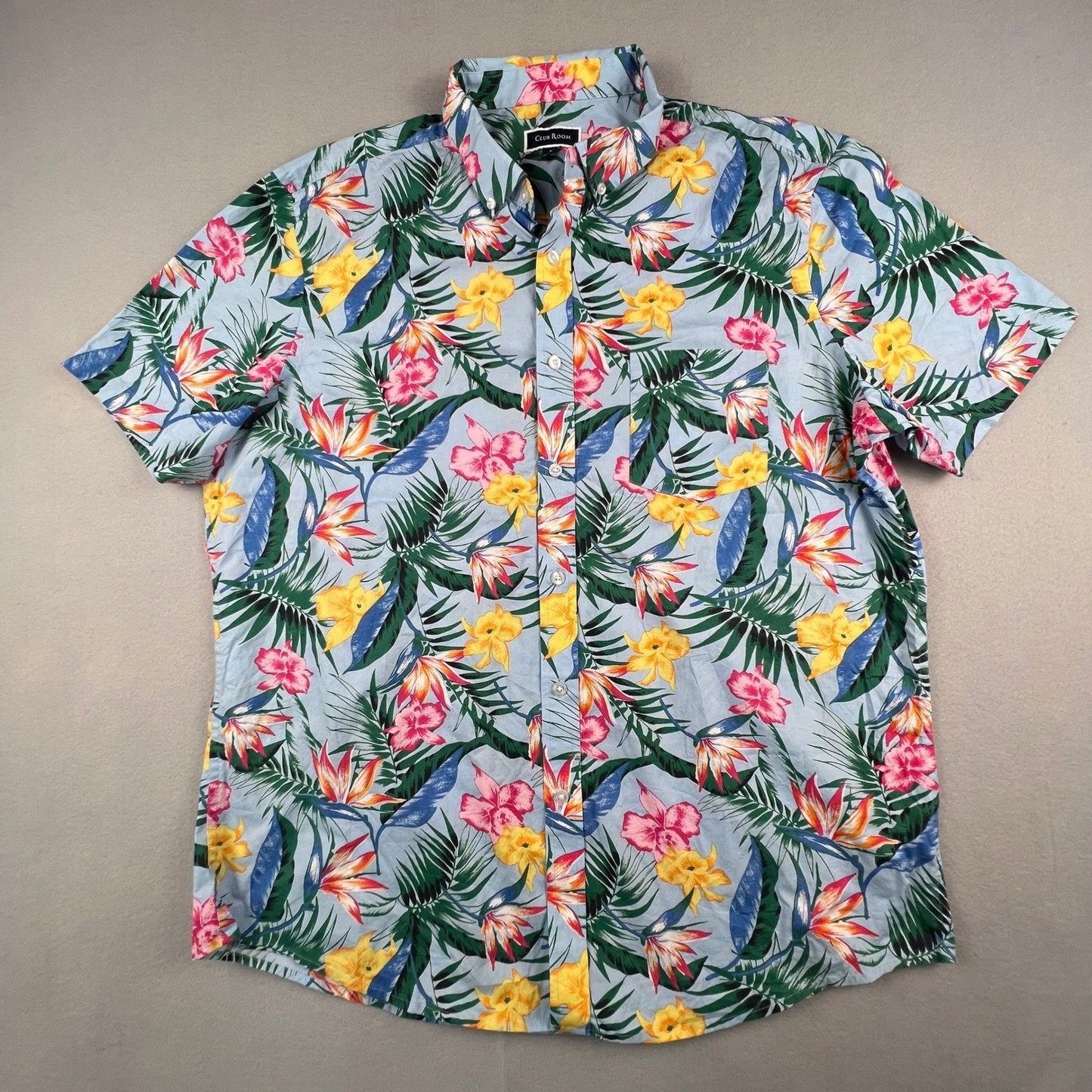 Club Room Button Down Shirt Mens XL Blue Floral Tropical Hawaiian Summer Beach
