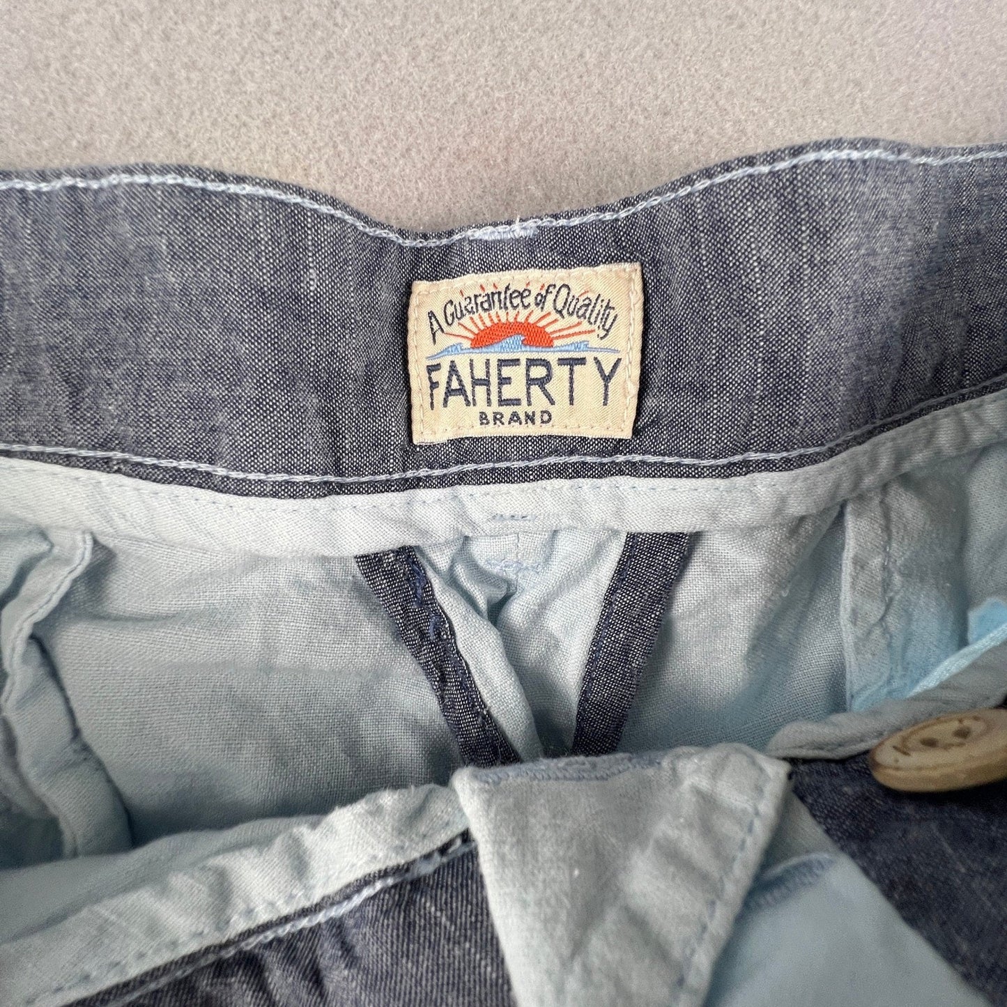 Faherty Shorts Mens 36 Light Blue Linen Blend Flat Front Casual Summer Beach