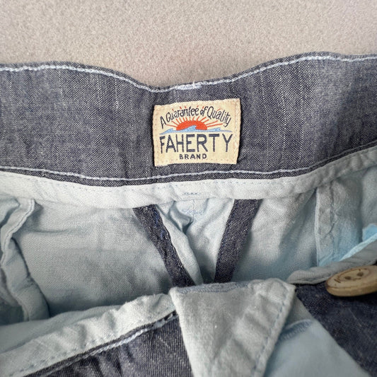 Faherty Shorts Mens 36 Light Blue Linen Blend Flat Front Casual Summer Beach