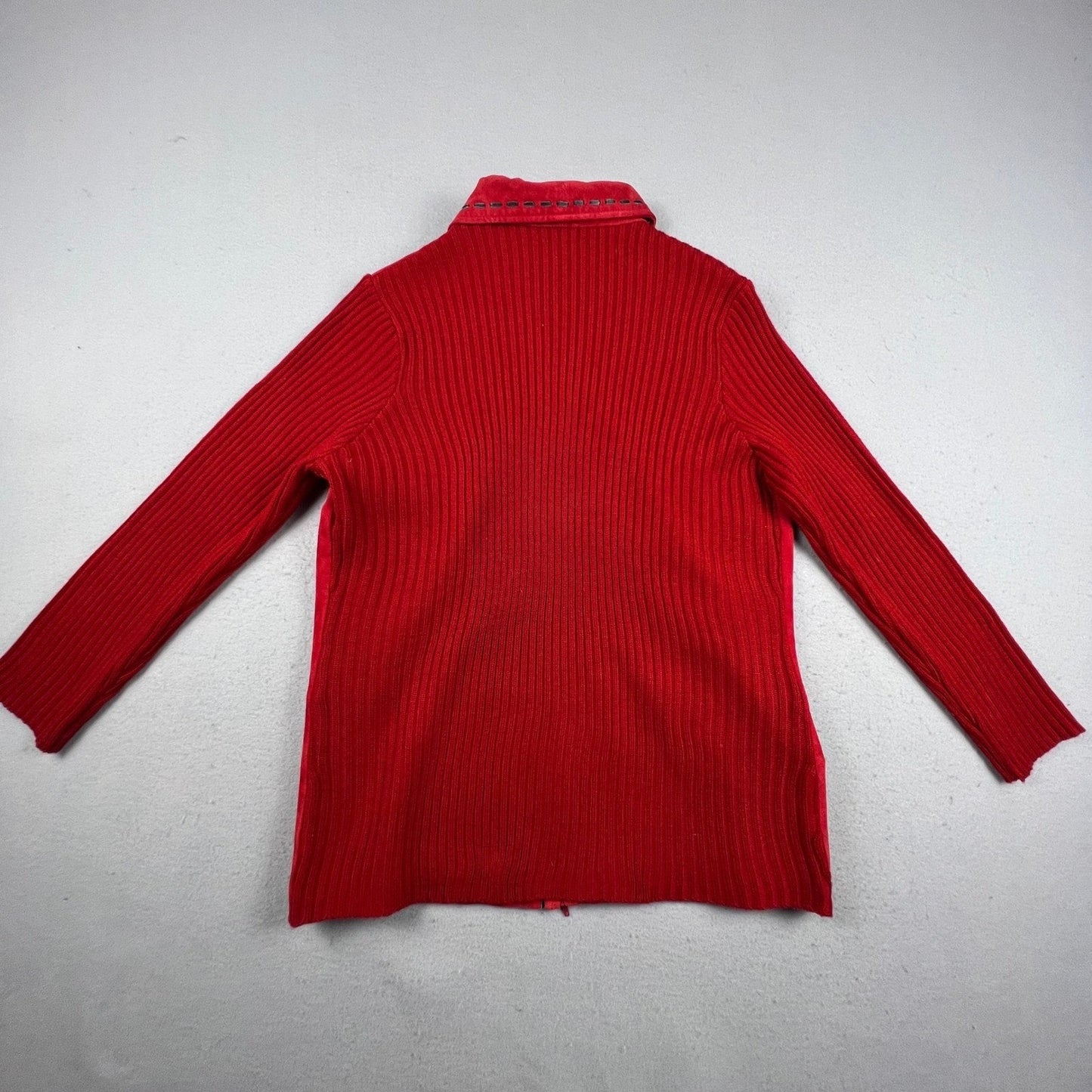 Jessie Sport Leather Jacket Women 1X Red Suede Ribbed Knit Mixed Media Zip Up