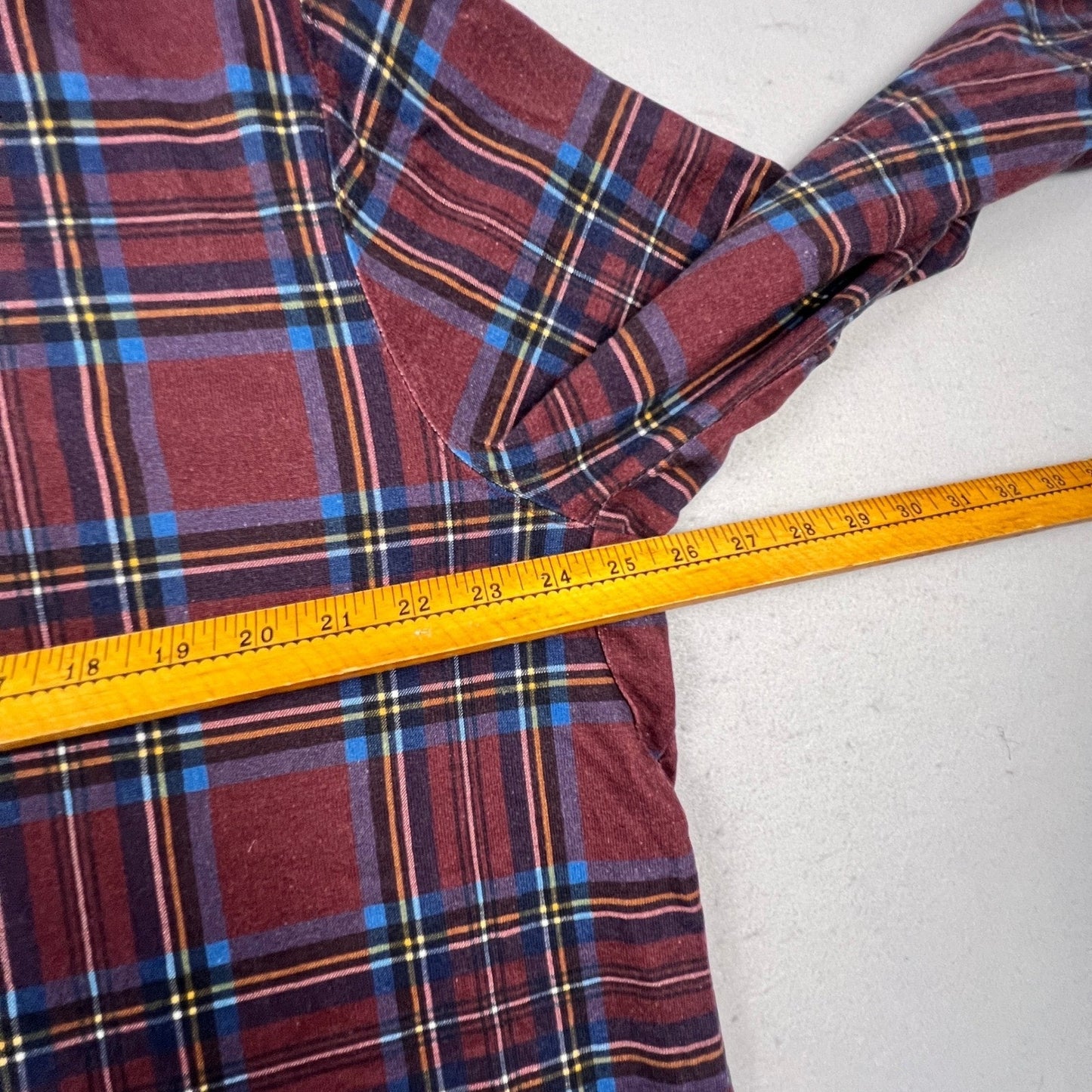 Lands' End Rugby Shirt Mens XL Burgundy Plaid Long Sleeve Cotton Preppy Classic