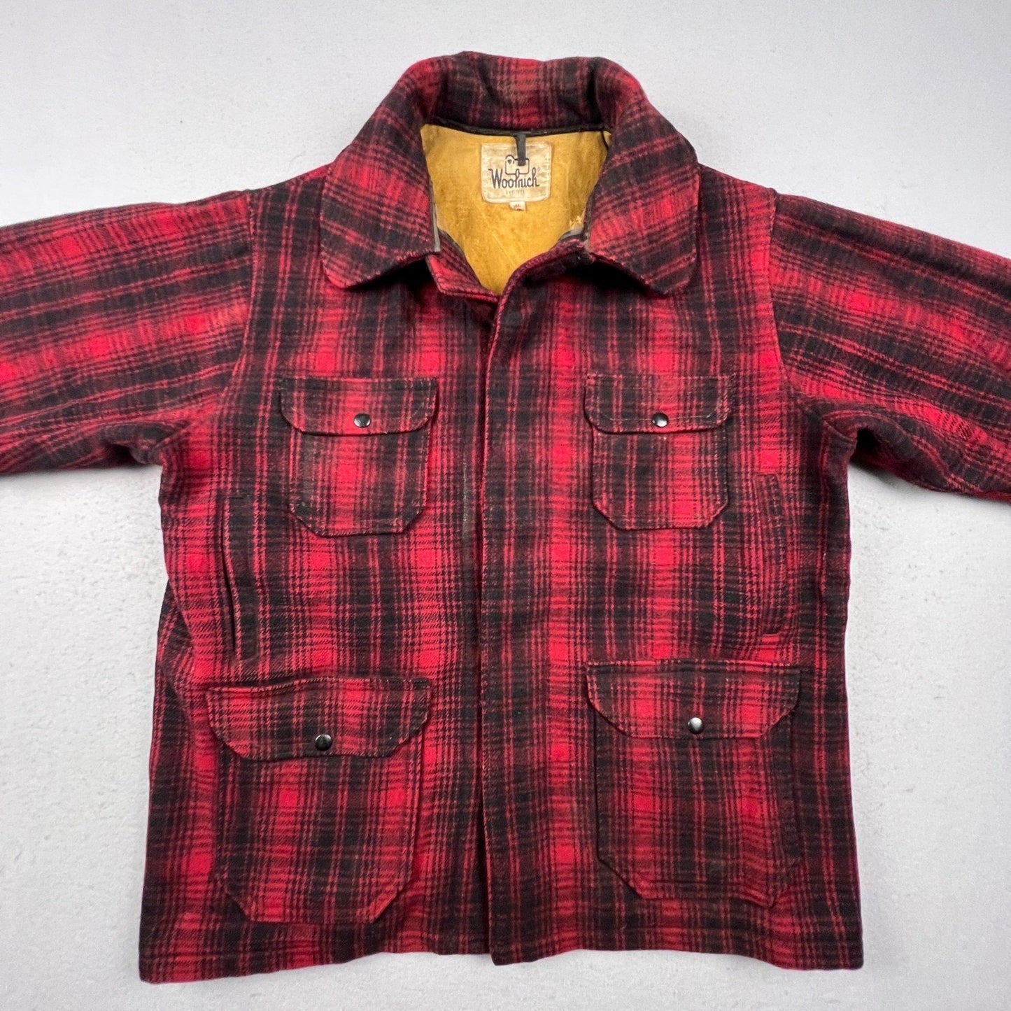 Vintage Woolrich Wool Plaid Hunting Jacket Mens 46 Red Mackinaw Coat Outdoor