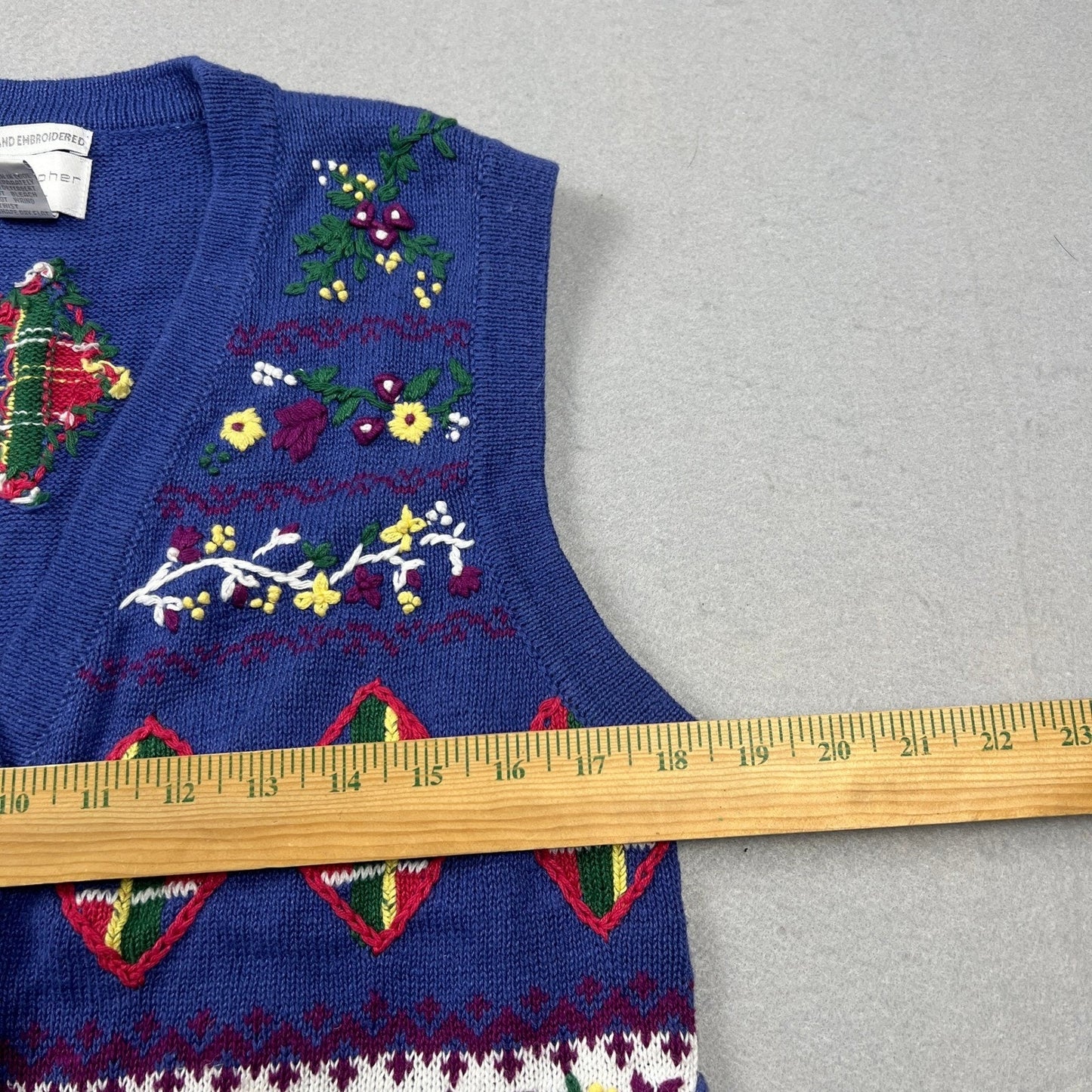 VTG 90s Christopher & Banks Sweater Vest S Embroidered Grandmacore Floral Knit