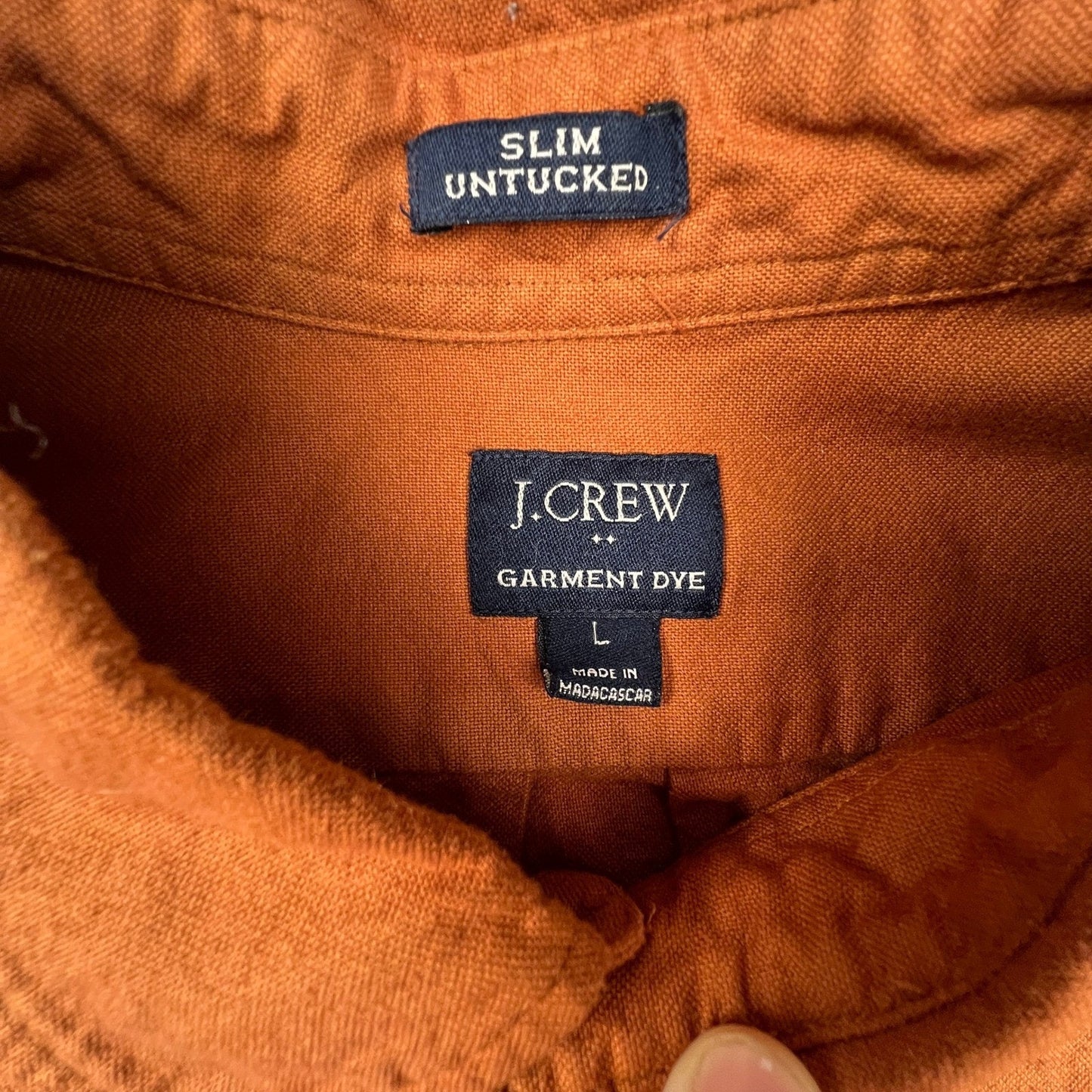 J.Crew Button Down Shirt Mens Large Orange Slim Untucked Garment Dye Casual