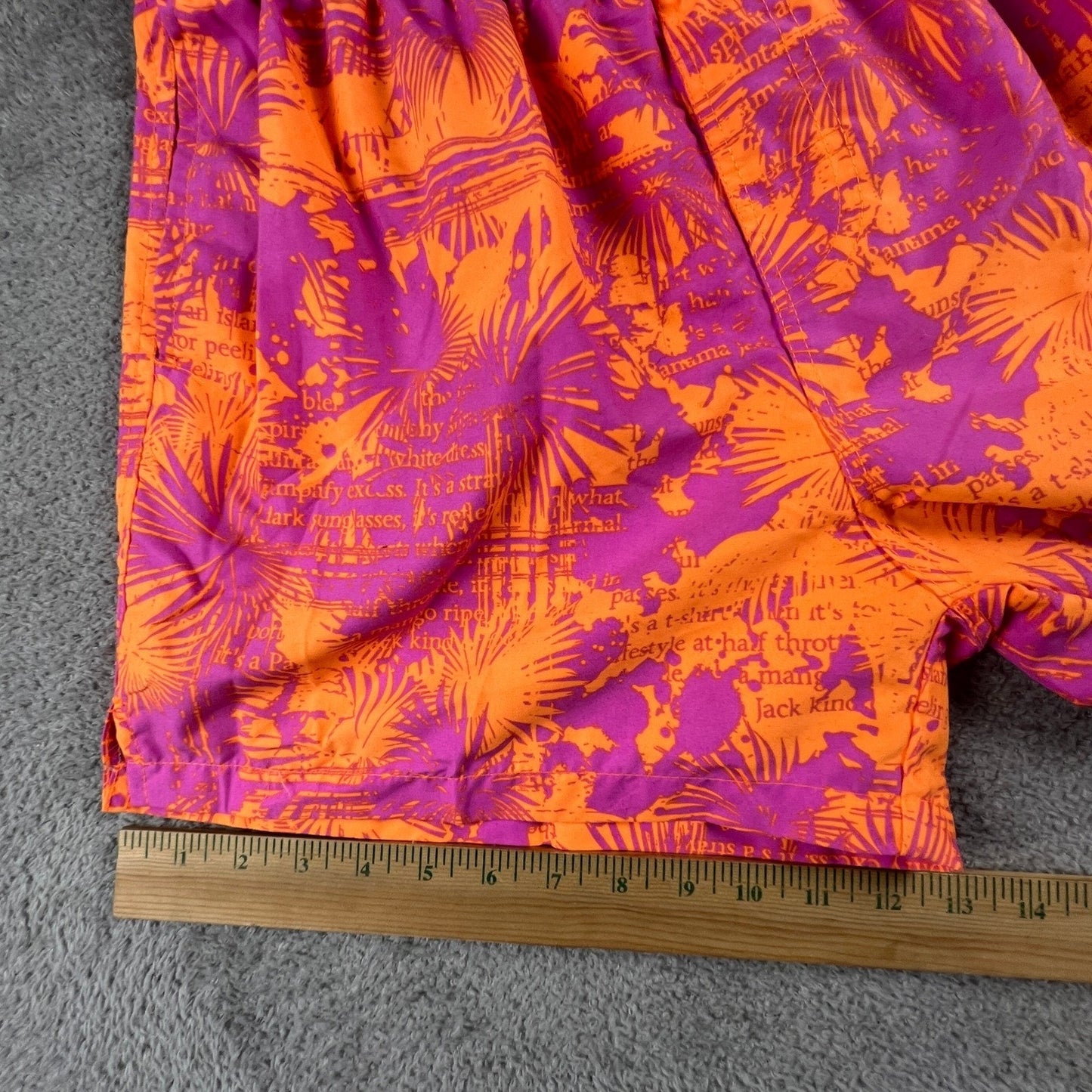 Panama Jack Swim Trunks Mens Medium Orange Purple Tropical Palm Script Beachwear