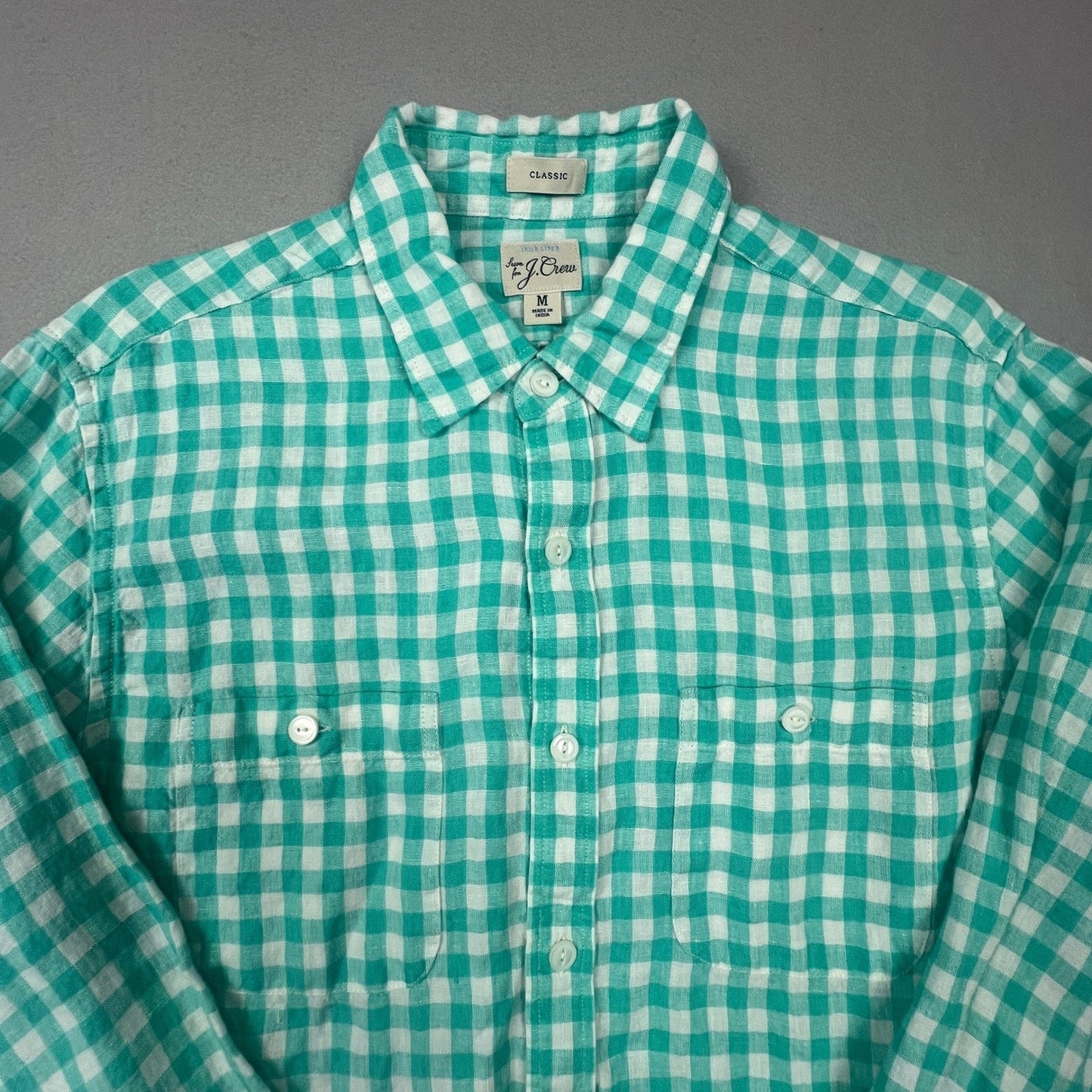 J.Crew Button Down Mens M Gingham Baird McNutt Irish Linen Classic Fit Shirt