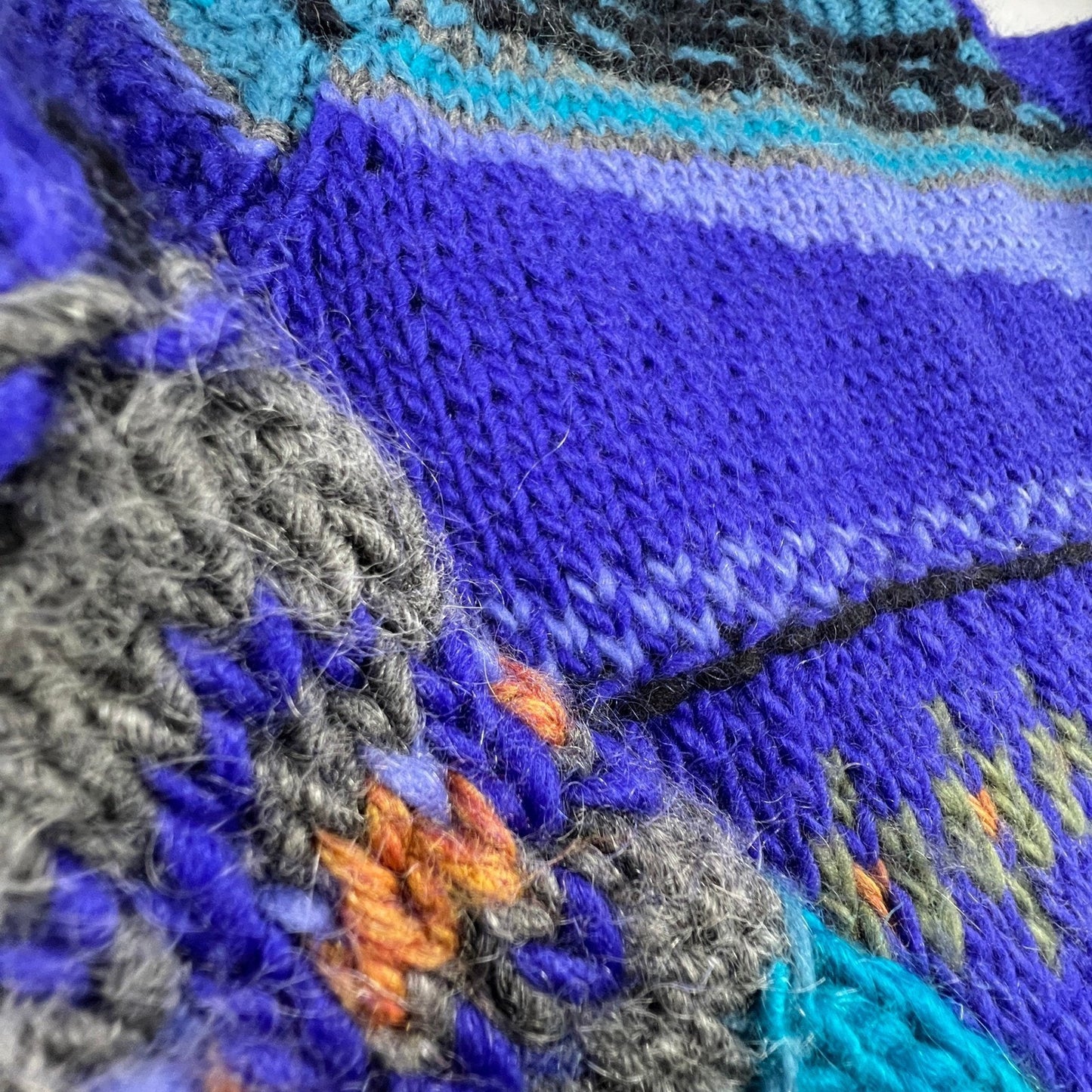 Hand Knit Sweater Dress Womens M Purple Turquoise Abstract Fair Isle Boho 3D VTG