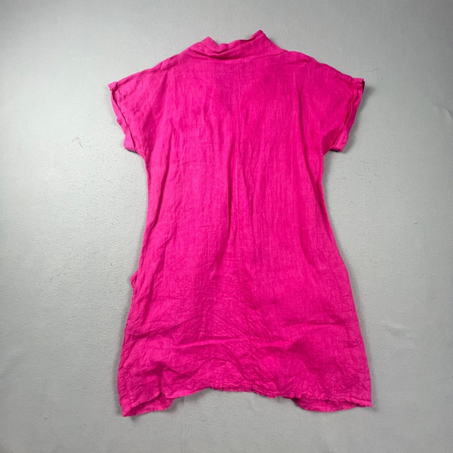 Meo Meli 100% Linen Tunic Dress Womens OS Pink V-Neck Smocked Pockets Italy Boho