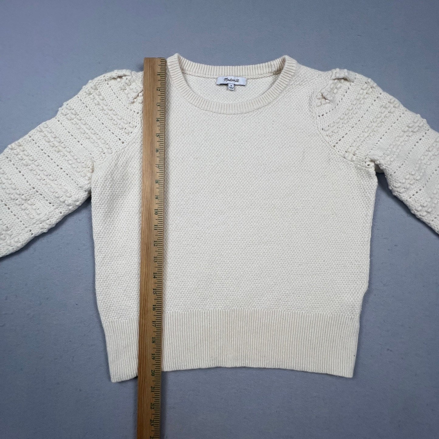 Madewell Sweater Womens Medium Cream Puff Sleeve Bobble Knit Merino Blend Boho