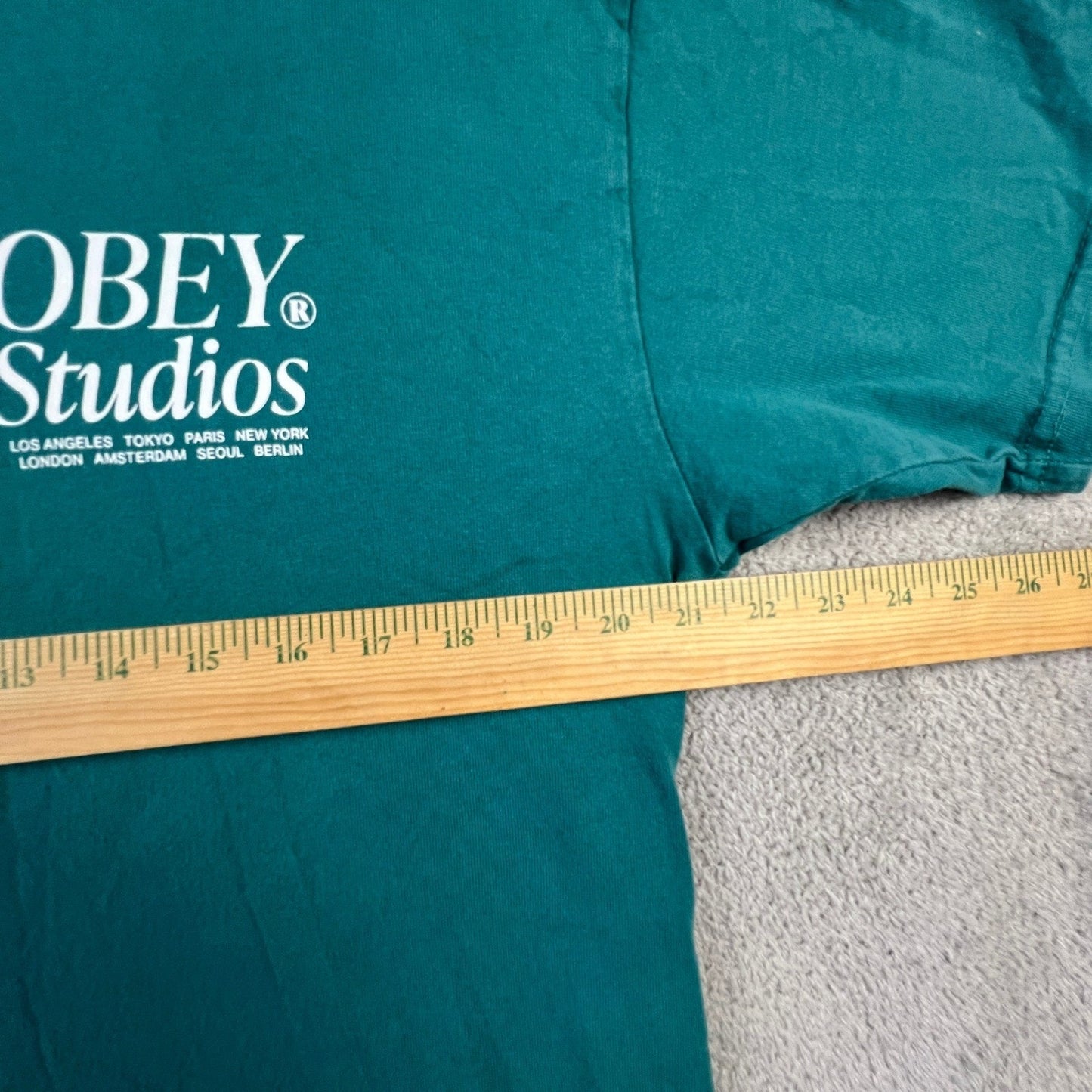 Obey Studios Mens Medium Graphic T-Shirt Teal Green Short Sleeve Crewneck