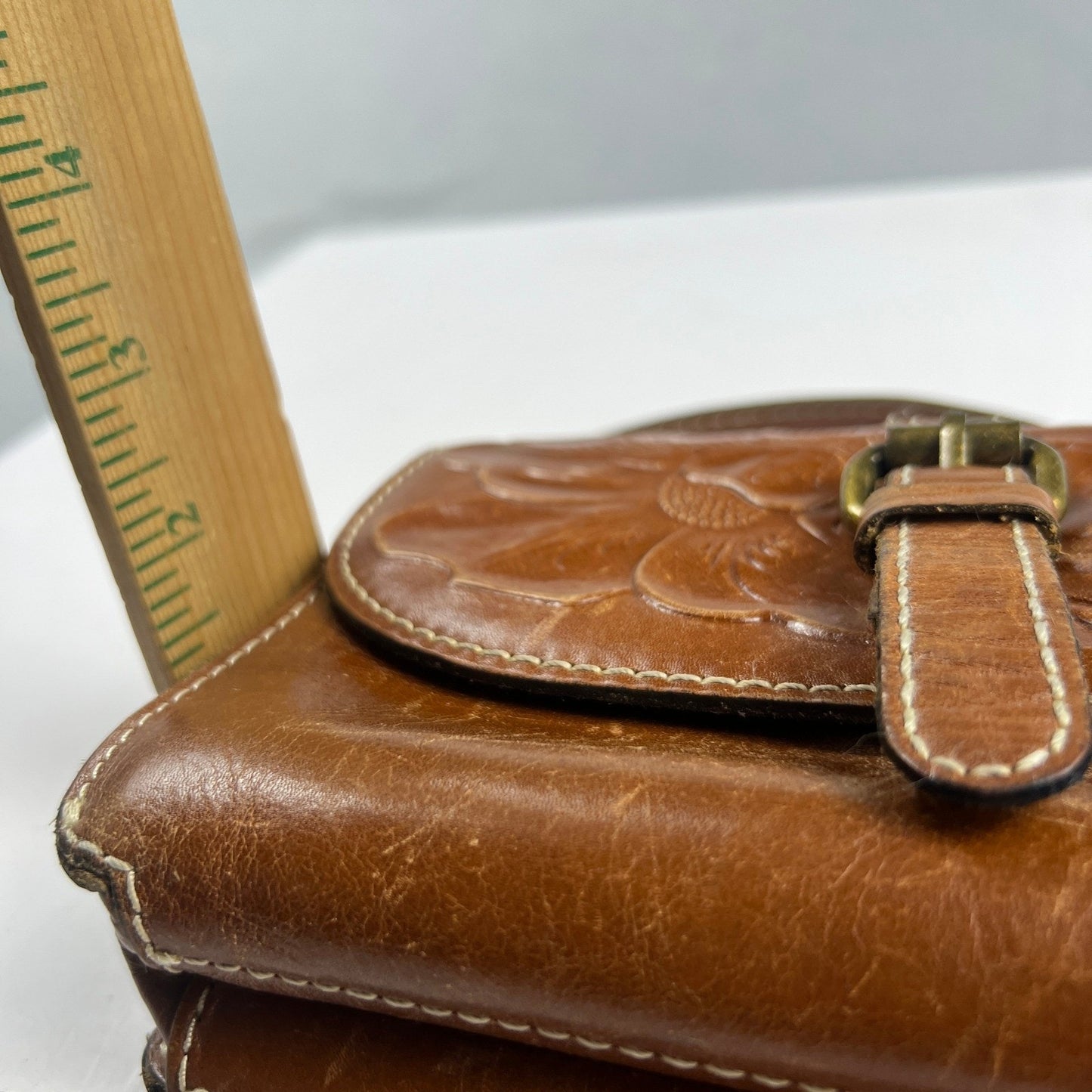 Patricia Nash Tooled Leather Crossbody Bag Tan Floral Embossed Vintage Boho