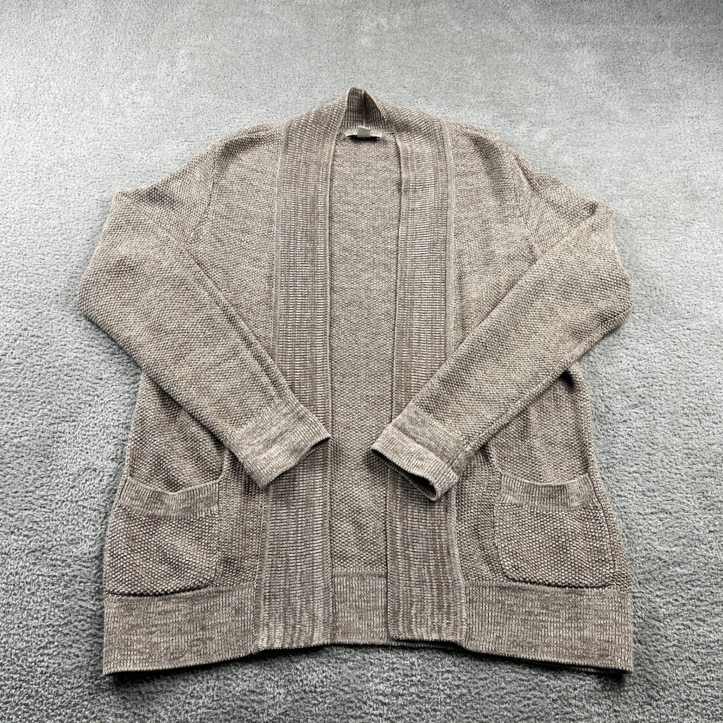 Linen Cotton Cardigan Women Size Medium Beige Open Front Pocket Appleseed's