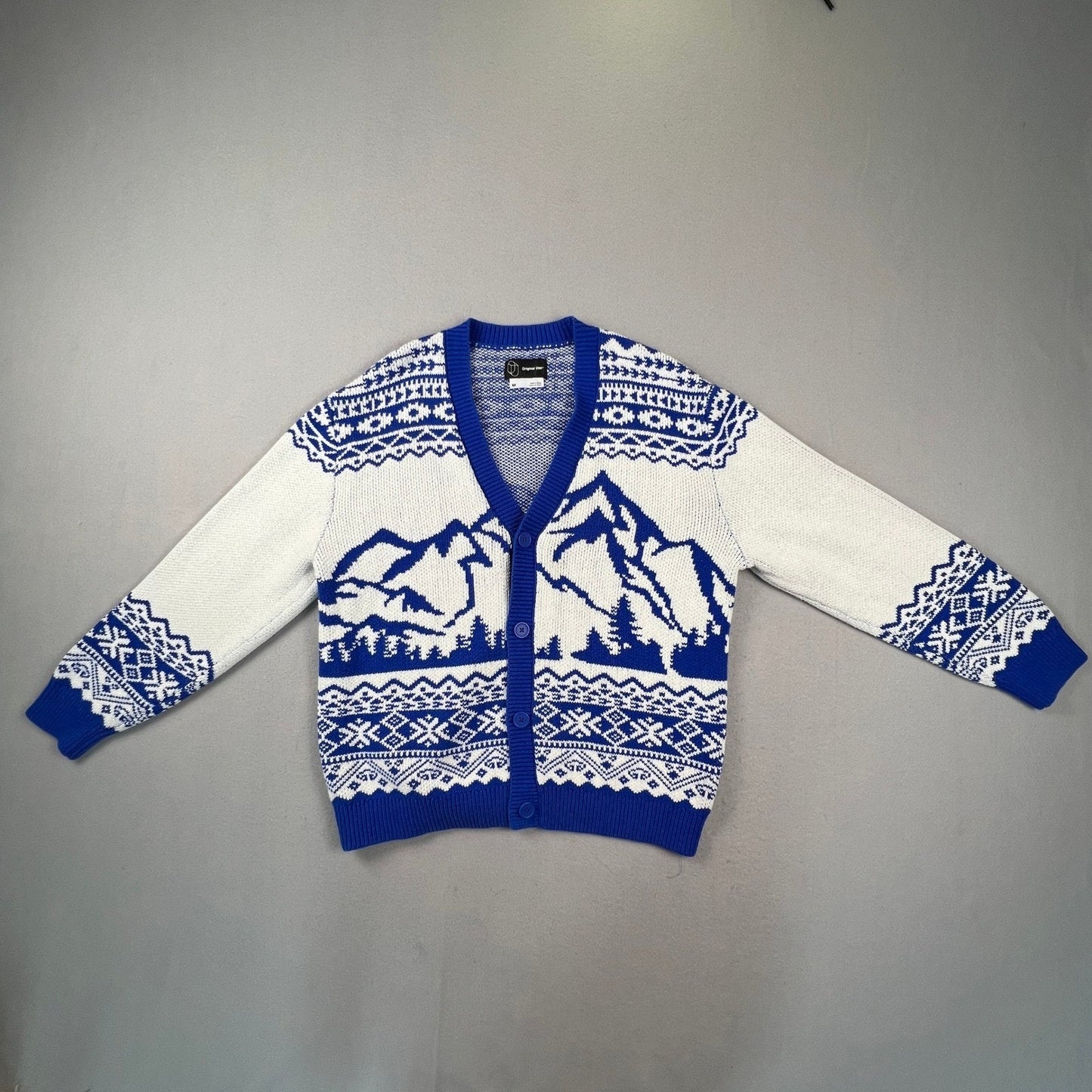 Original Use Cardigan Sweater Womens Medium Blue White Mountain Fair Isle Knit