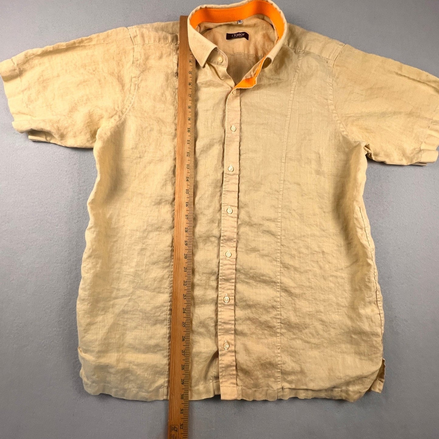 iTailor Button Down Shirt Mens XL Tan Orange Contrast Cotton Linen Beach Summer