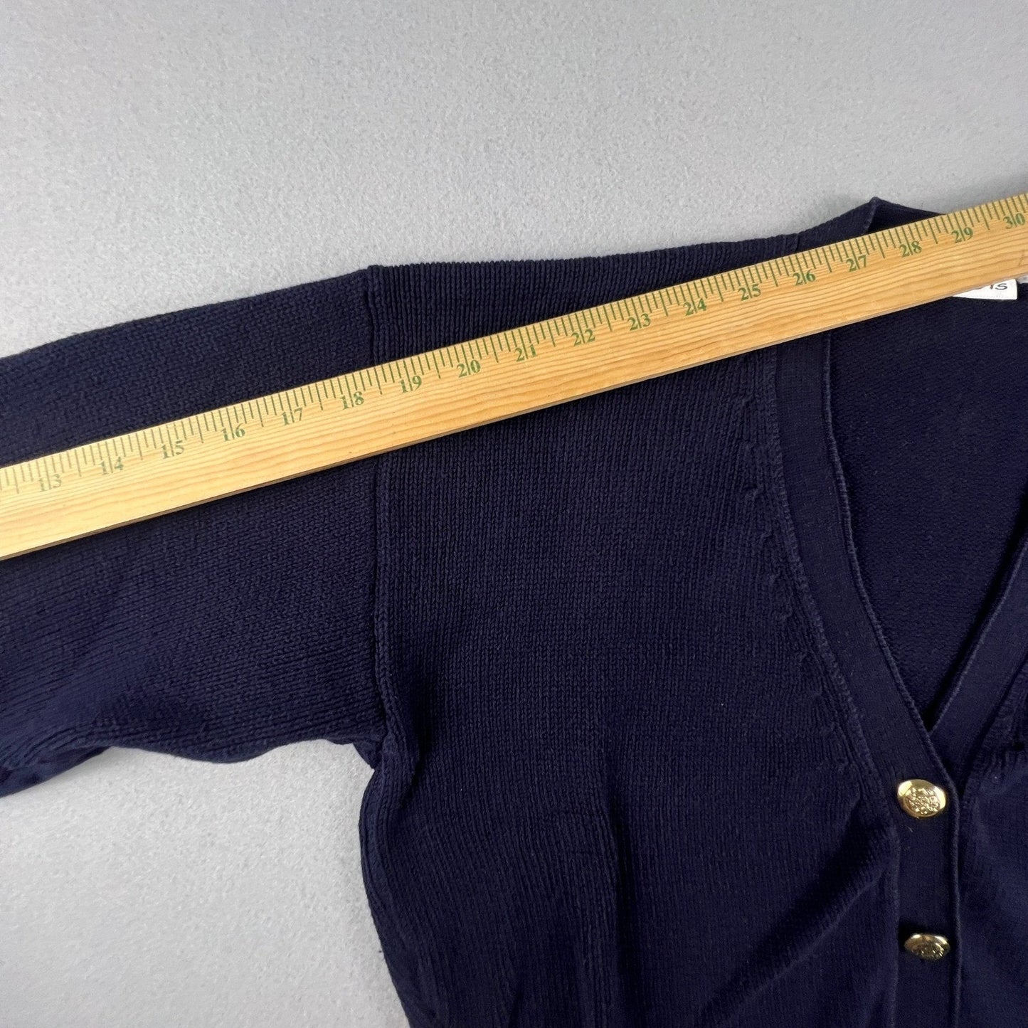 Talbots Cardigan Sweater Womens Medium Navy Blue Gold Crest Button Cotton Preppy