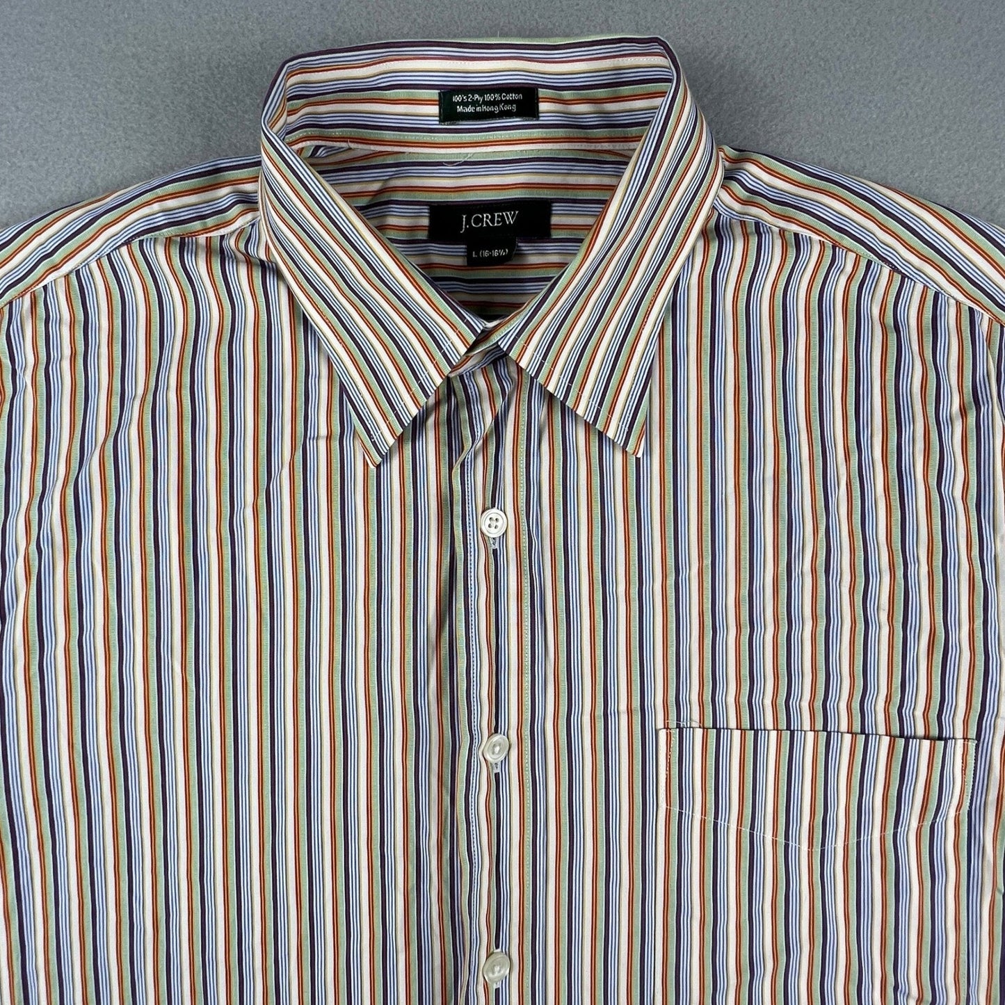 VTG J.Crew Button Down Shirt Mens L Color Stripe 100s 2 Ply Hong Kong Business