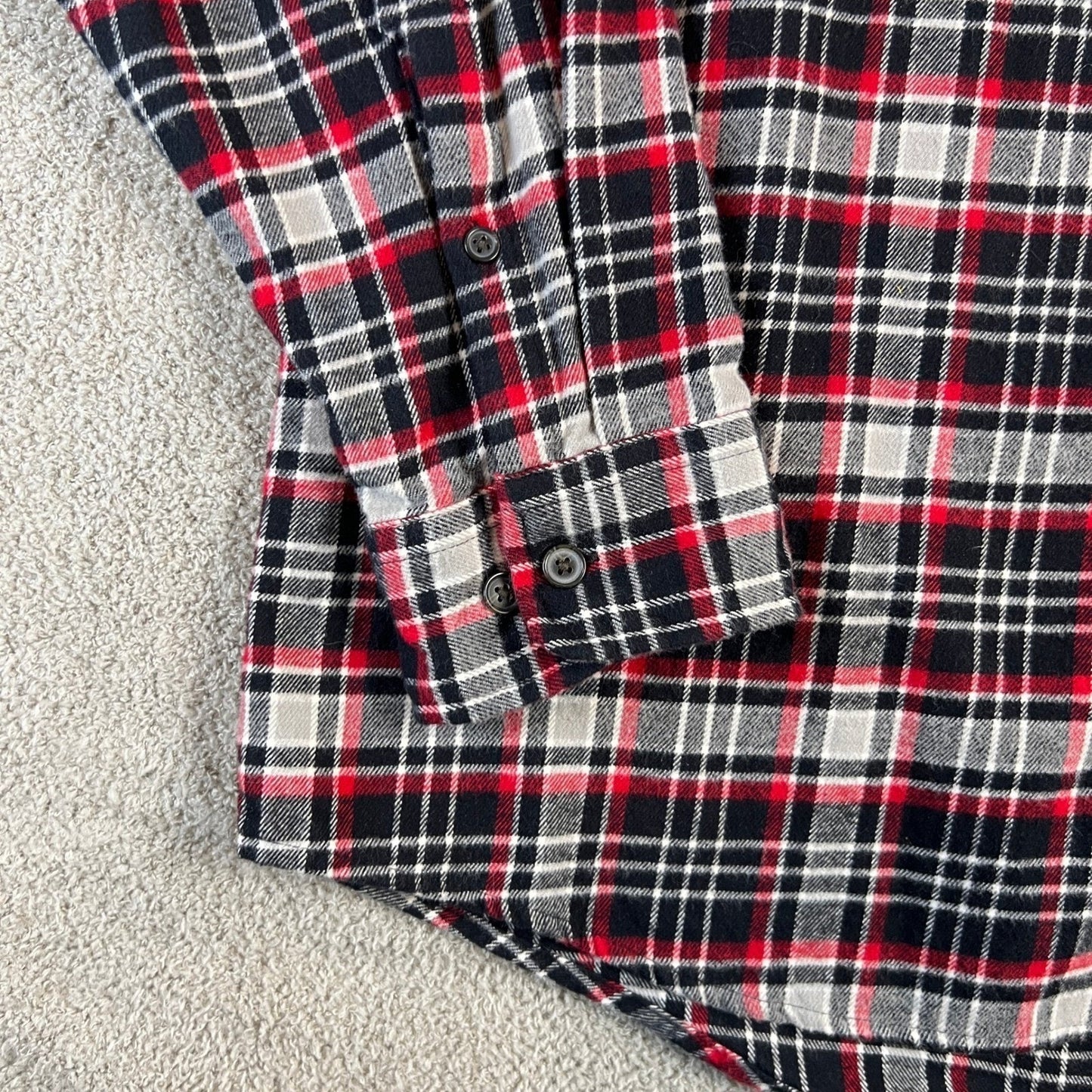 Lands End Flannel Shirt Men's XL Plaid Red Black White L/S Traditional Fit