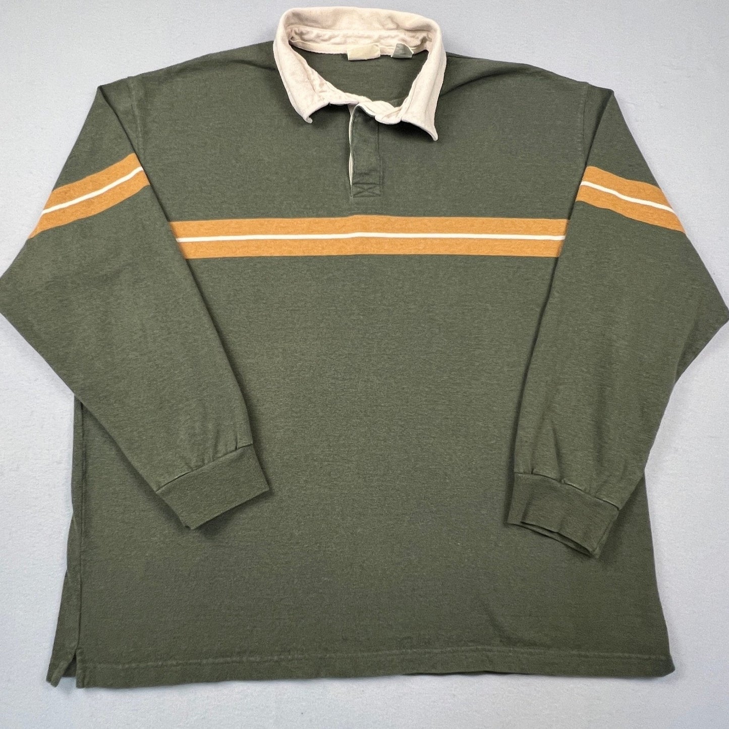 VTG St Johns Bay Rugby Shirt Mens 2XLT Long Sleeve Striped Cotton Blend Casual