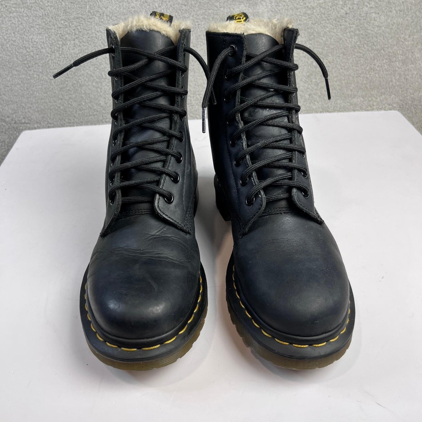 Dr Martens Boots US Size 8 1460 Black Leather Faux Fur Lined Combat Boots