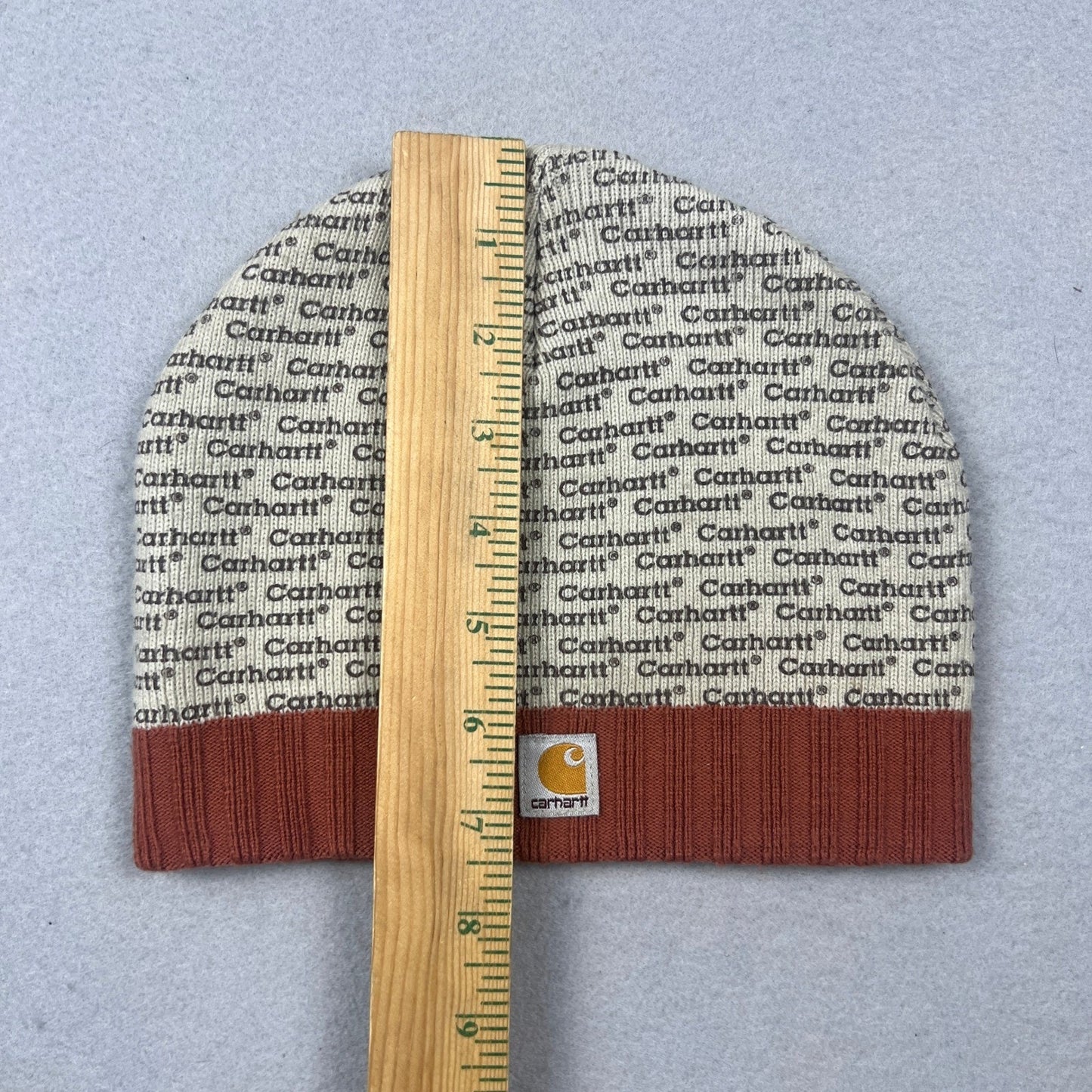 Carhartt Beanie Hat AOP Cream Orange Logo Knit Winter Streetwear RARE Collectors