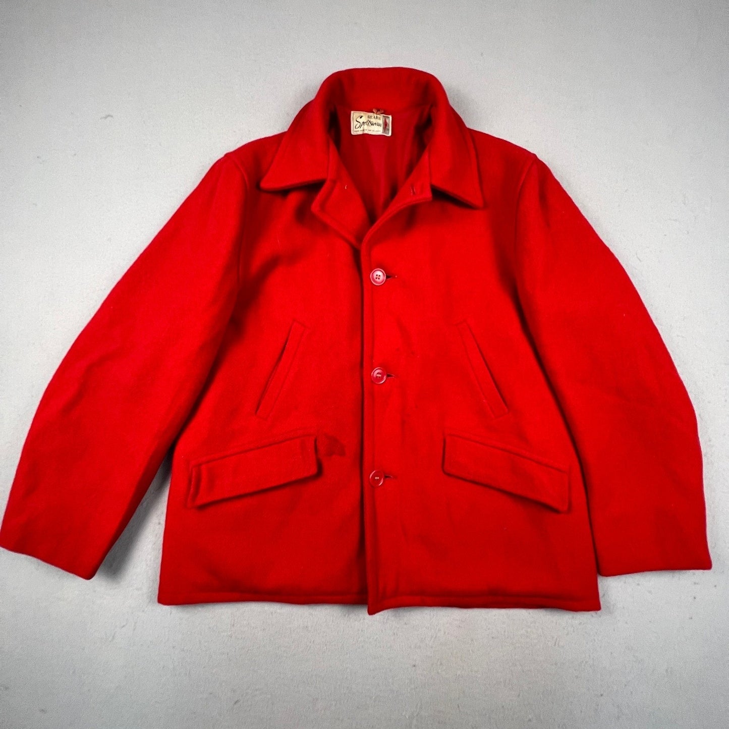 Vintage Sears Sportswear Wool Cruiser Jacket Mens L Red Hunting Game Pocket 60s