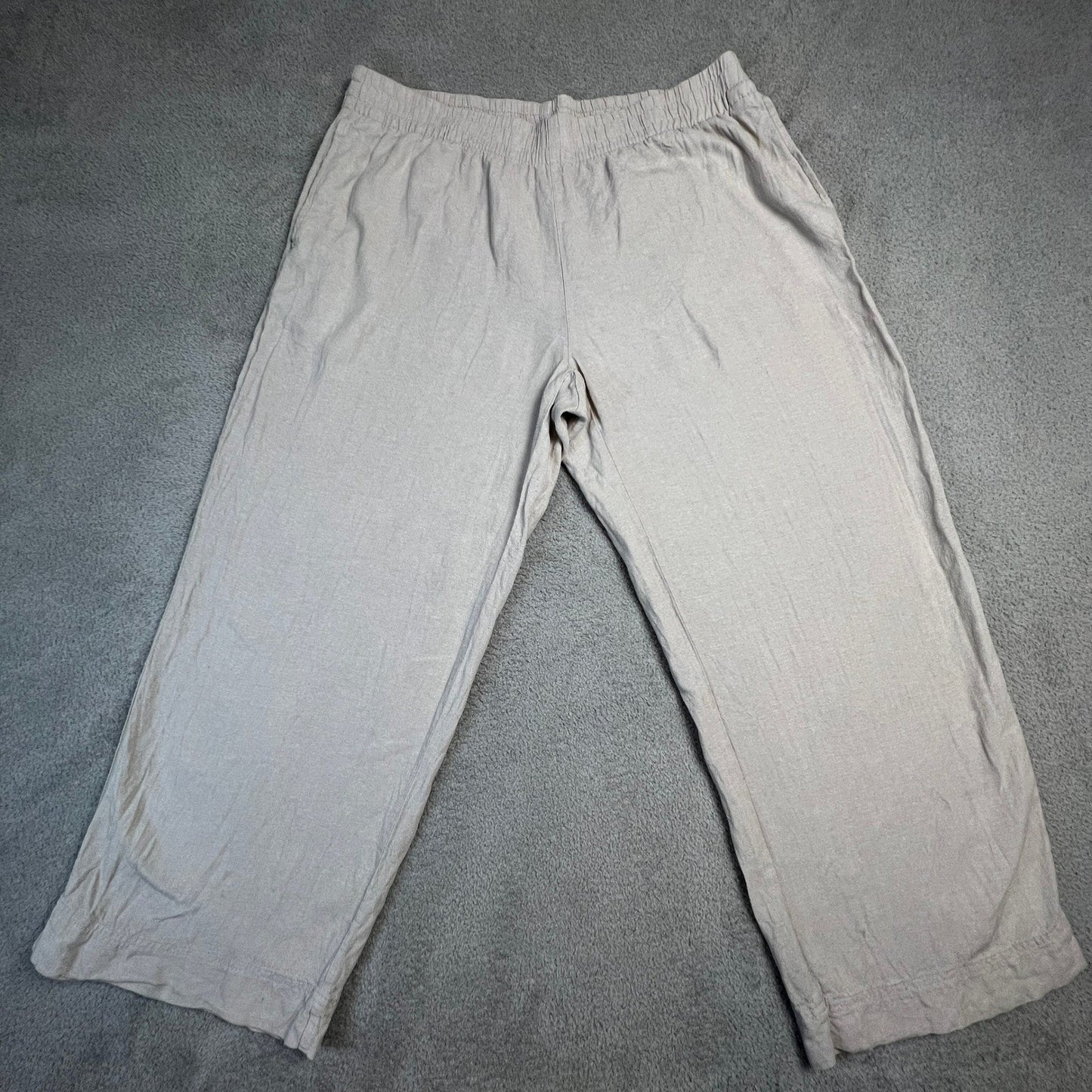 Linen Blend Wide Leg Pants XL High Rise Pull On Elastic Waist Beige Old Navy