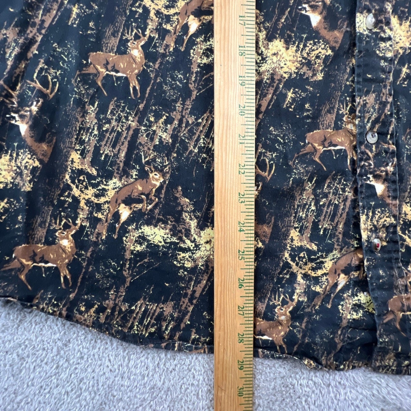 Mens XXL Deer Forest Print Cotton Button Down Shirt Hunting Brown Buckhorn River