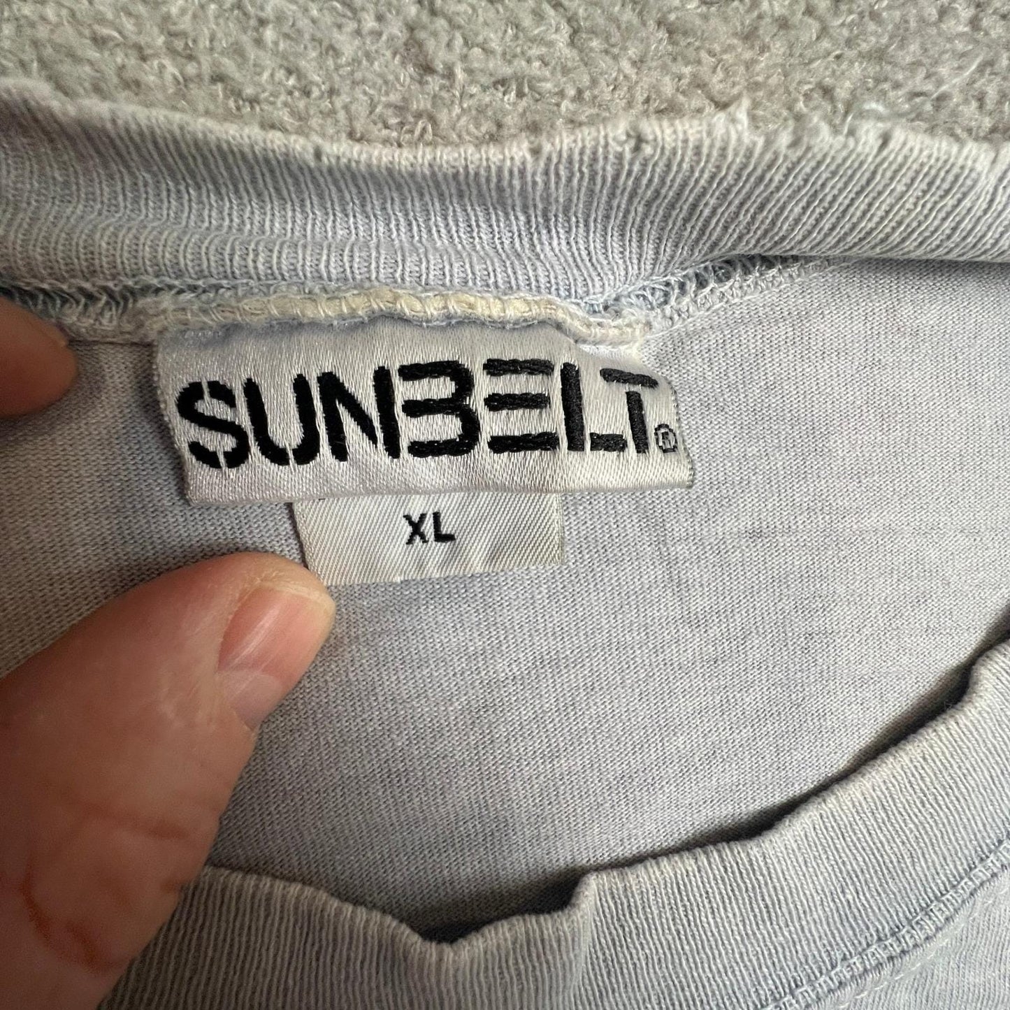 Vintage Sunbelt T-Shirt Mens XL Made in USA 90s 100% Cotton L/S Light Blue