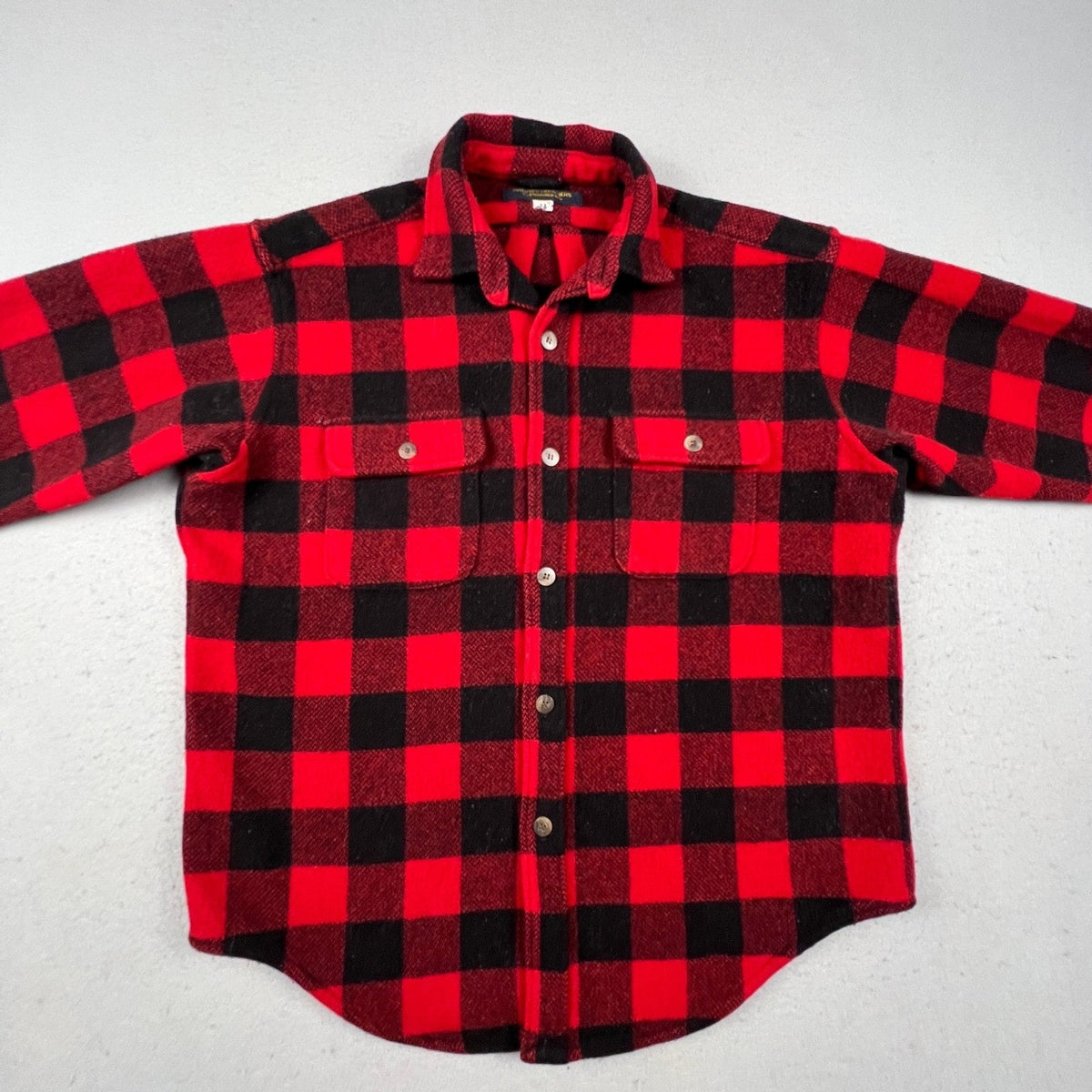 Brooks Brothers Flannel Shirt Mens M Red Buffalo Plaid Wool Blend Vintage USA