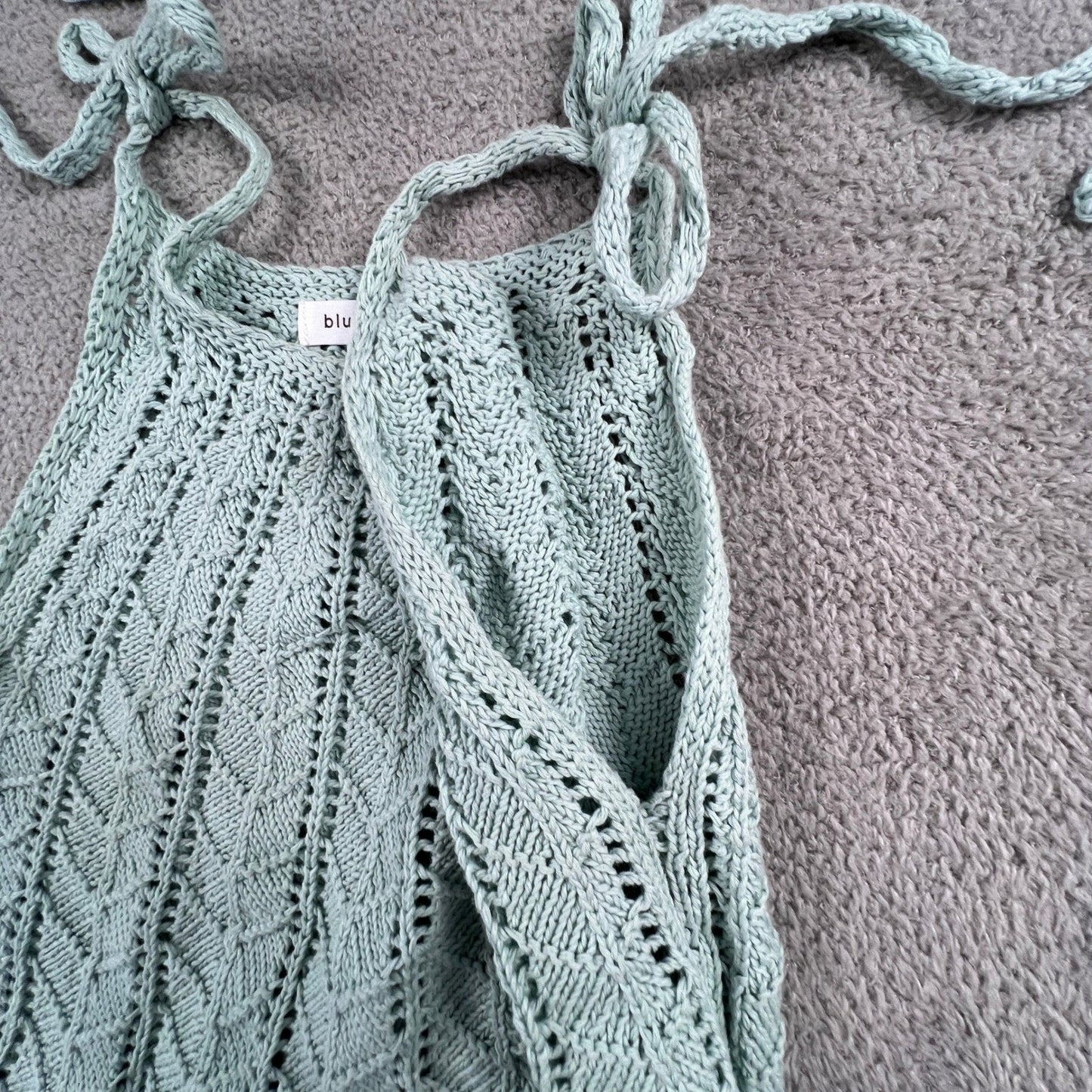 Crochet Knit Halter Top Womens Small Mint Green Boho Festival Blu Pepper